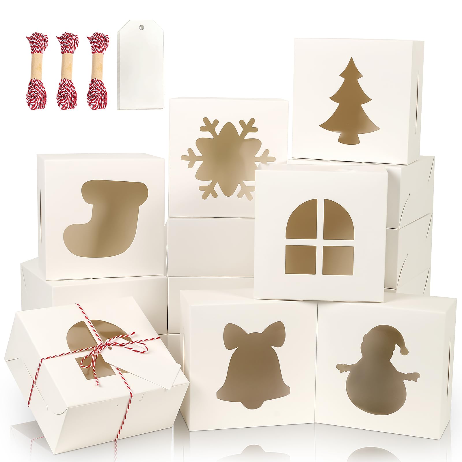 24 PCS White Bakery Boxes with Window, 6x6x3 Inch Christmas Cookie Gift Boxes - Perfect for Mini Cakes, Pastries, Desserts, Strawberries, Cupcakes, Candies & Donuts Packaging - Ideal for Holiday Gifting, Party Favors & Bakery Business