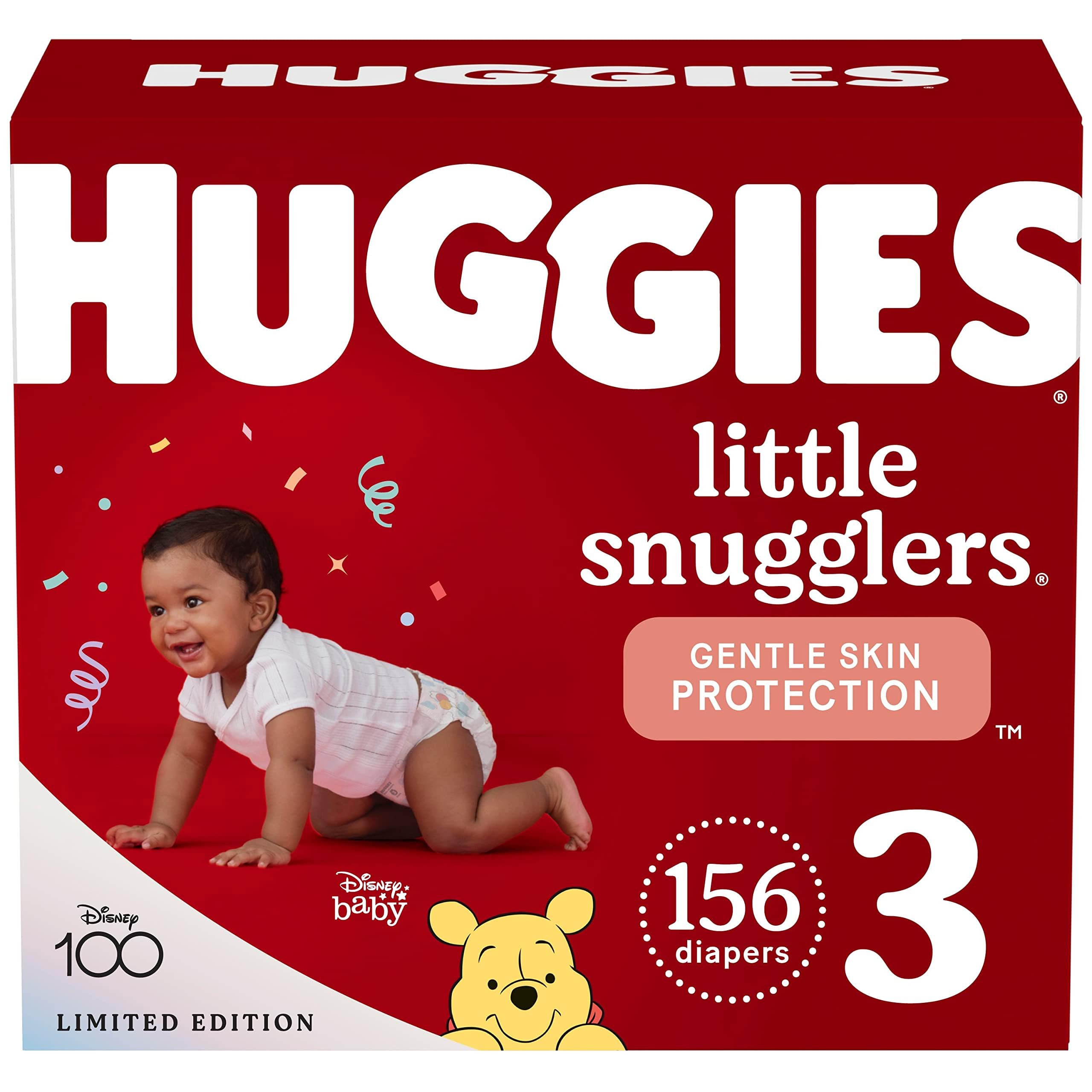 Huggies Little Snugglers Disposable Baby Diapers - Size 3 (156 Count) & Size 4 (140 Count) - Ultra Soft, Leak Protection - 1 Month Supply - Perfect for Daycare, Overnight Use & Travel