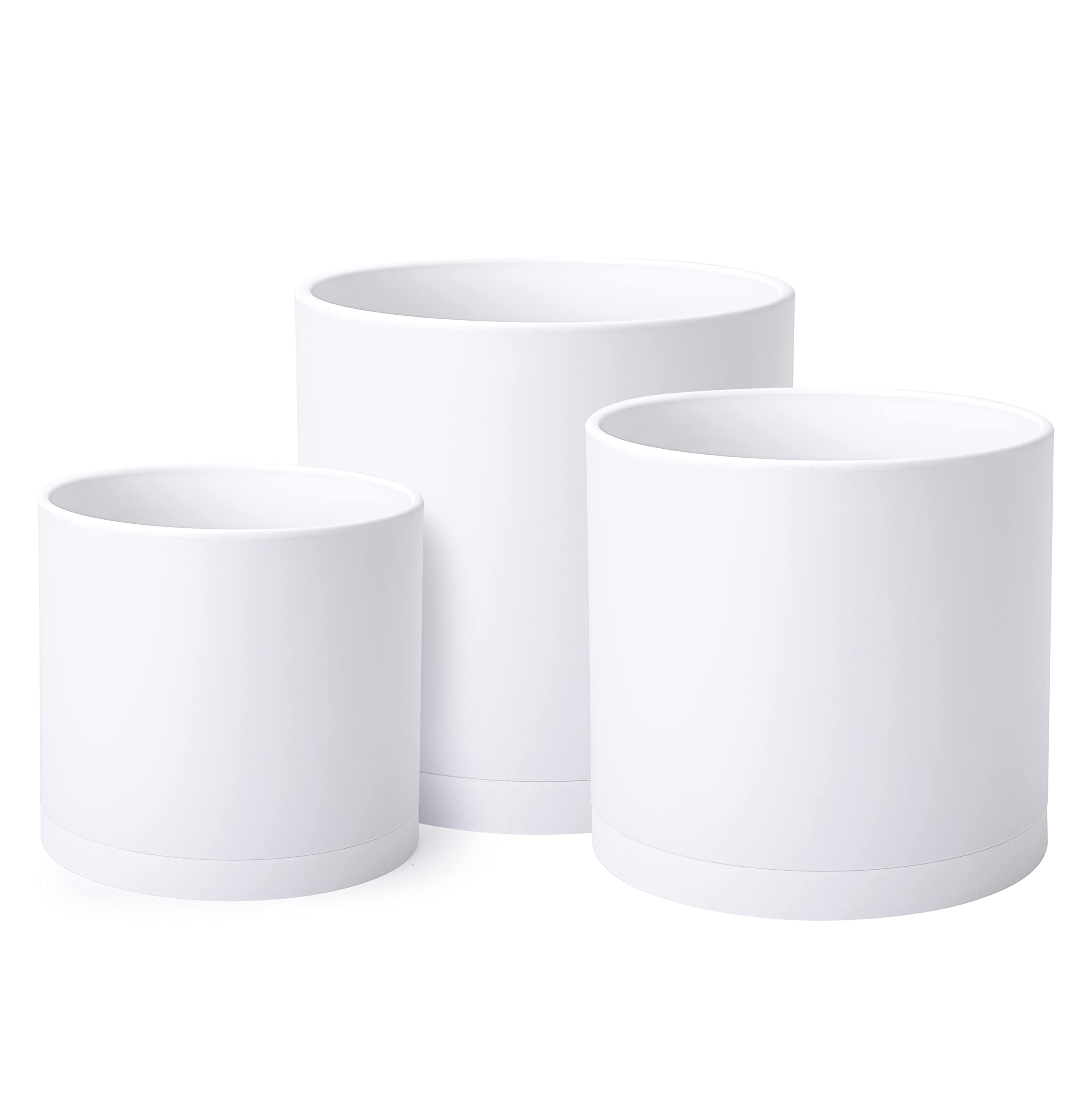D'vine Dev Set of 3 Plastic Plant Pots - 8, 10 & 12 Inch White Planters with Drainage Holes & Saucers - Indoor/Outdoor Flower Pots for Home, Garden & Office Decor