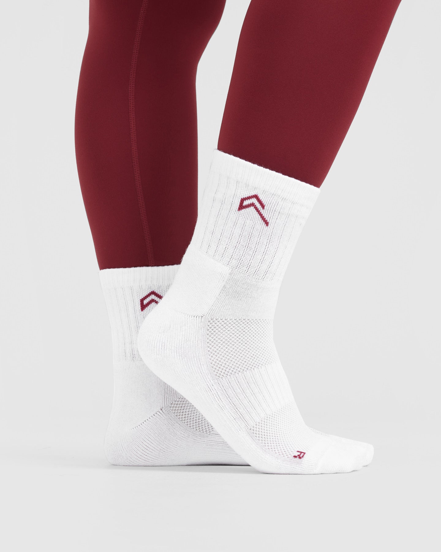Mid Crew Socks 2 Pack - Soft Cotton Athletic Socks for Men & Women | White/Burnt Cherry | Comfortable for Running, Gym & Everyday Wear