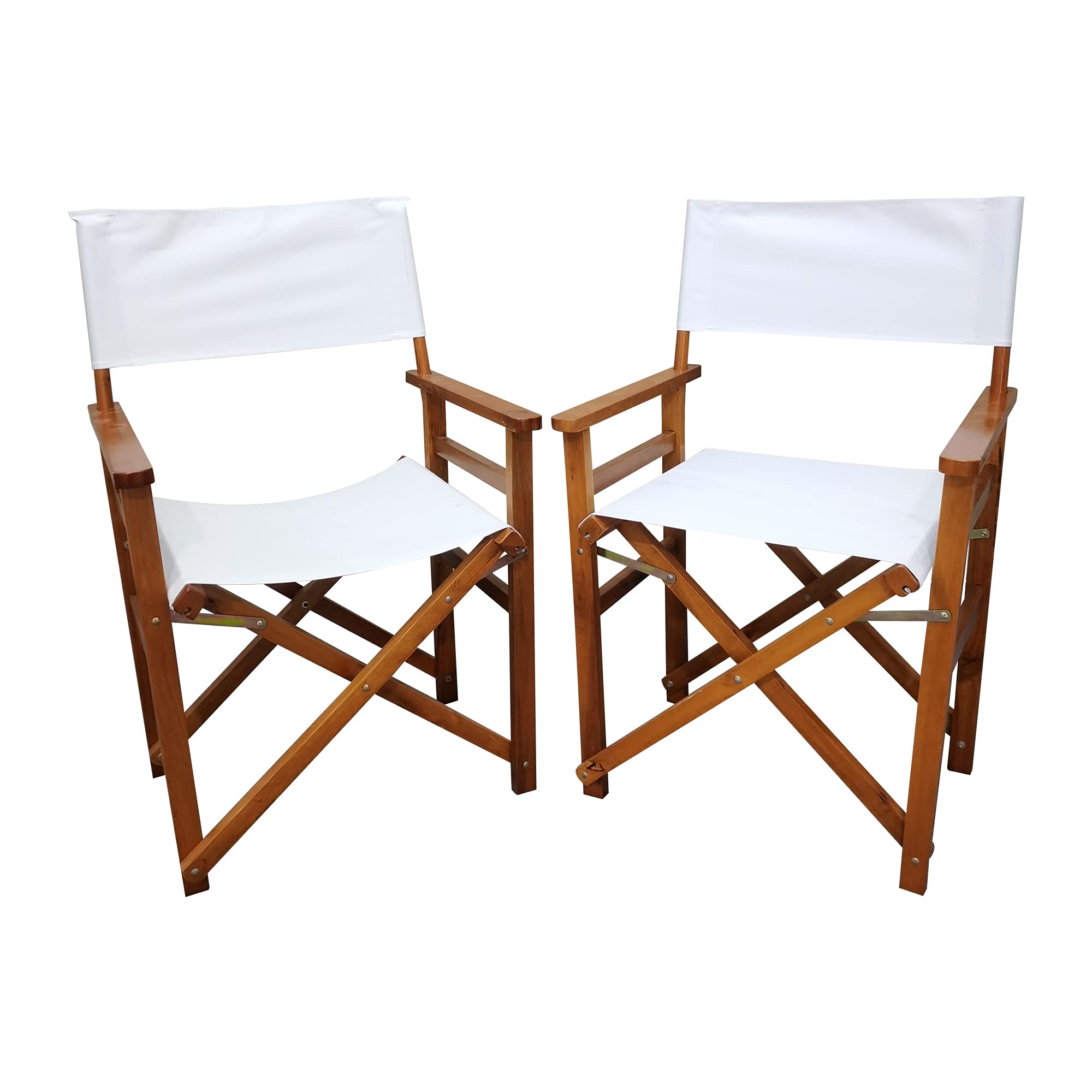 2Pcs Portable Folding Director Chairs - Wooden Frame & Canvas Seat - Lightweight Camping Chairs for Outdoor, Patio, Garden, Fishing & Indoor Use - Foldable Leisure Chairs for Picnics, Beach, Backyard & Events (White) - Fast US Delivery