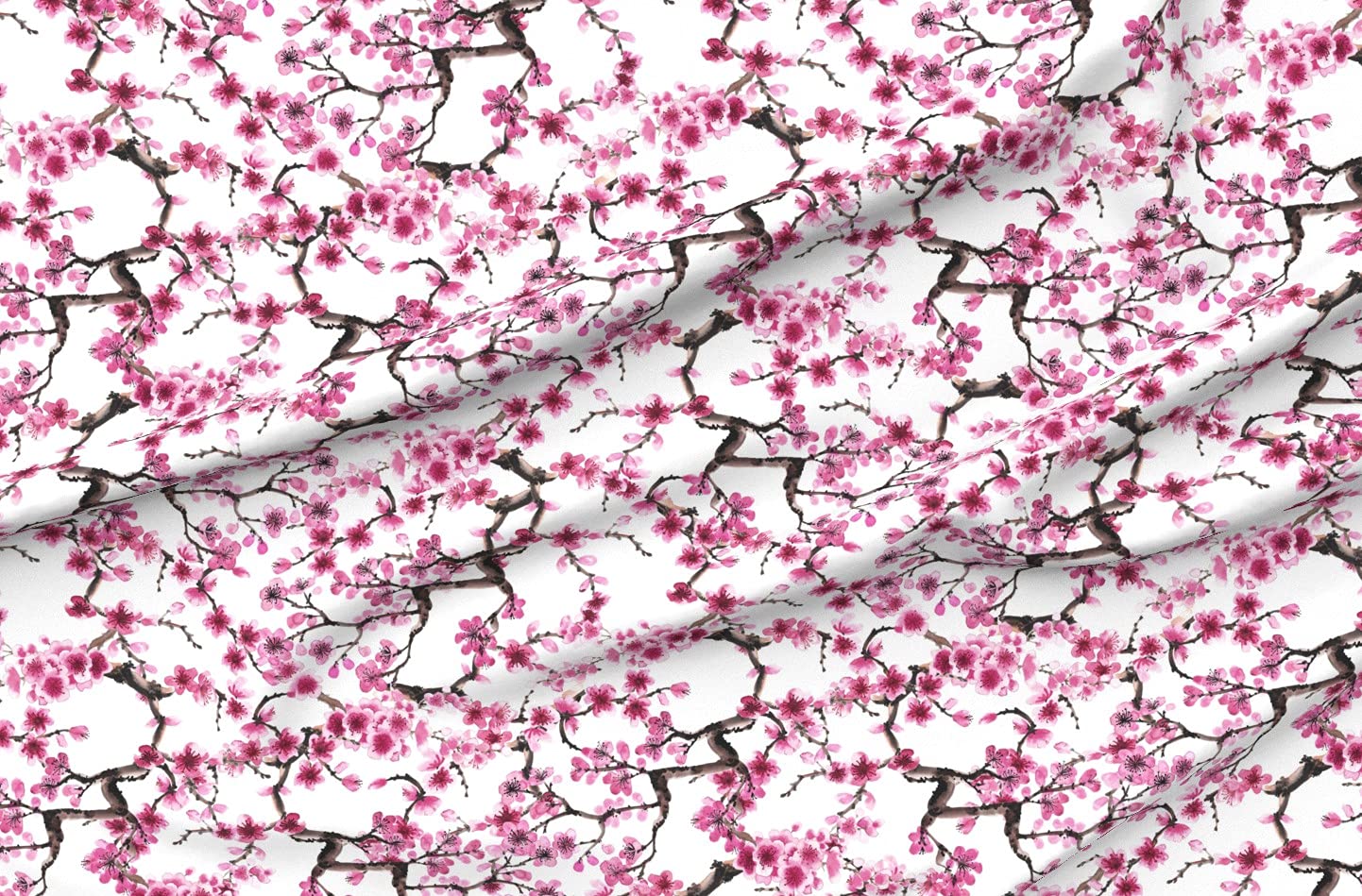 Cherry Blossom Watercolor Printed Velvet Fabric by The Yard - Japanese Inspired Pink Floral Upholstery Material for Home Decor, Drapes & Apparel | Perfect for Spring-Themed DIY Projects, Curtains & Fashion Accessories