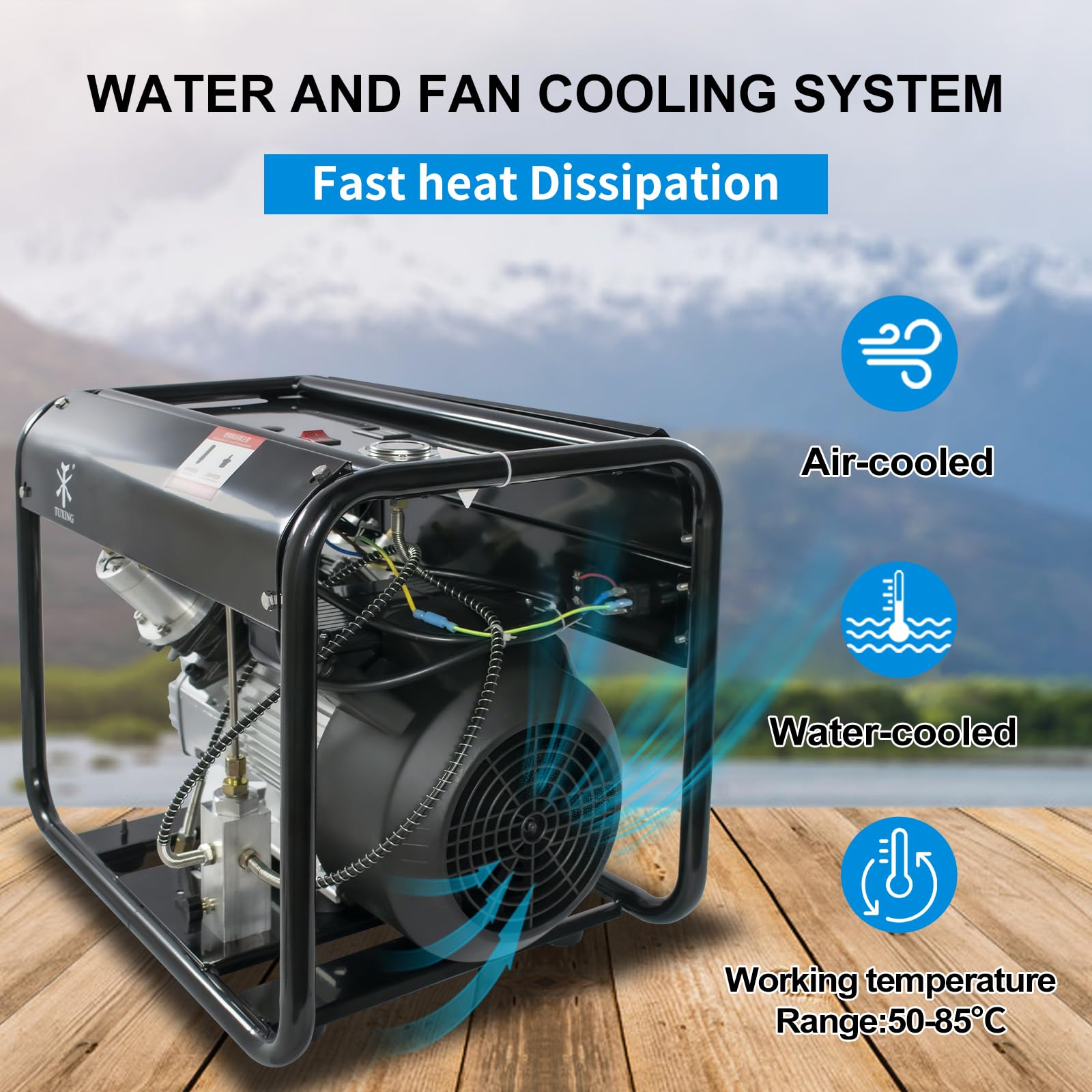 TUXING 4500Psi PCP Air Compressor, High Pressure Double Cylinder Scuba Compressor with Manual Stop - 110V 30Mpa Air Pump for PCP Rifles, Paintball Guns & 6.8L Scuba Tanks (TXED011) - Perfect for Outdoor Shooting, Diving & Paintball Sports
