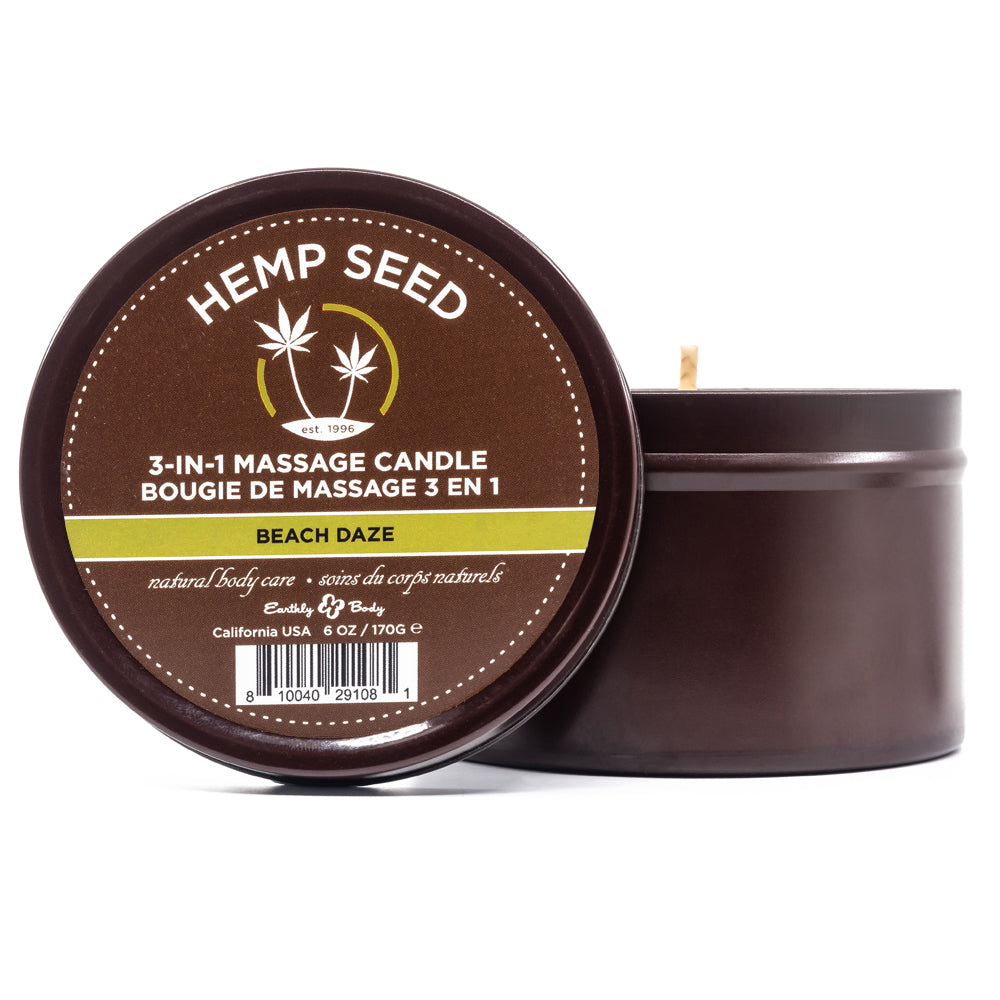 Earthly Body Hemp Seed 3-in-1 Massage Candle - Beach Daze Scent | Relaxing Aromatherapy for Couples, Spa & Home Use