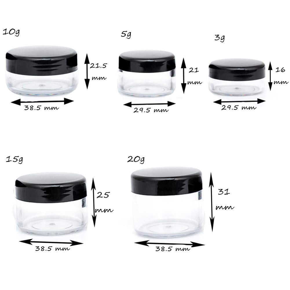 ZEJIA 10 Gram Empty Cosmetic Sample Jars with Lids - 20 Pack Refillable Small Plastic Containers for Makeup, Skincare, Travel & DIY Beauty Products (Black)
