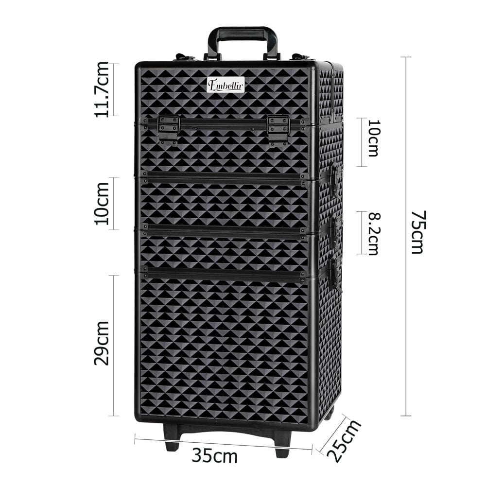 Embellir Professional Makeup Case - Beauty Trolley with Wheels, Cosmetic Organizer Box for Travel & Salon Use | Diamond Design for Makeup Artists & Stylists