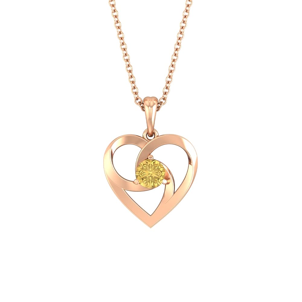 1/4 CT Natural Citrine Heart Pendant for Women - November Birthstone Jewelry in 14K Solid Gold, Classic Round Cut Gemstone Necklace for Birthday Gifts & Everyday Elegance