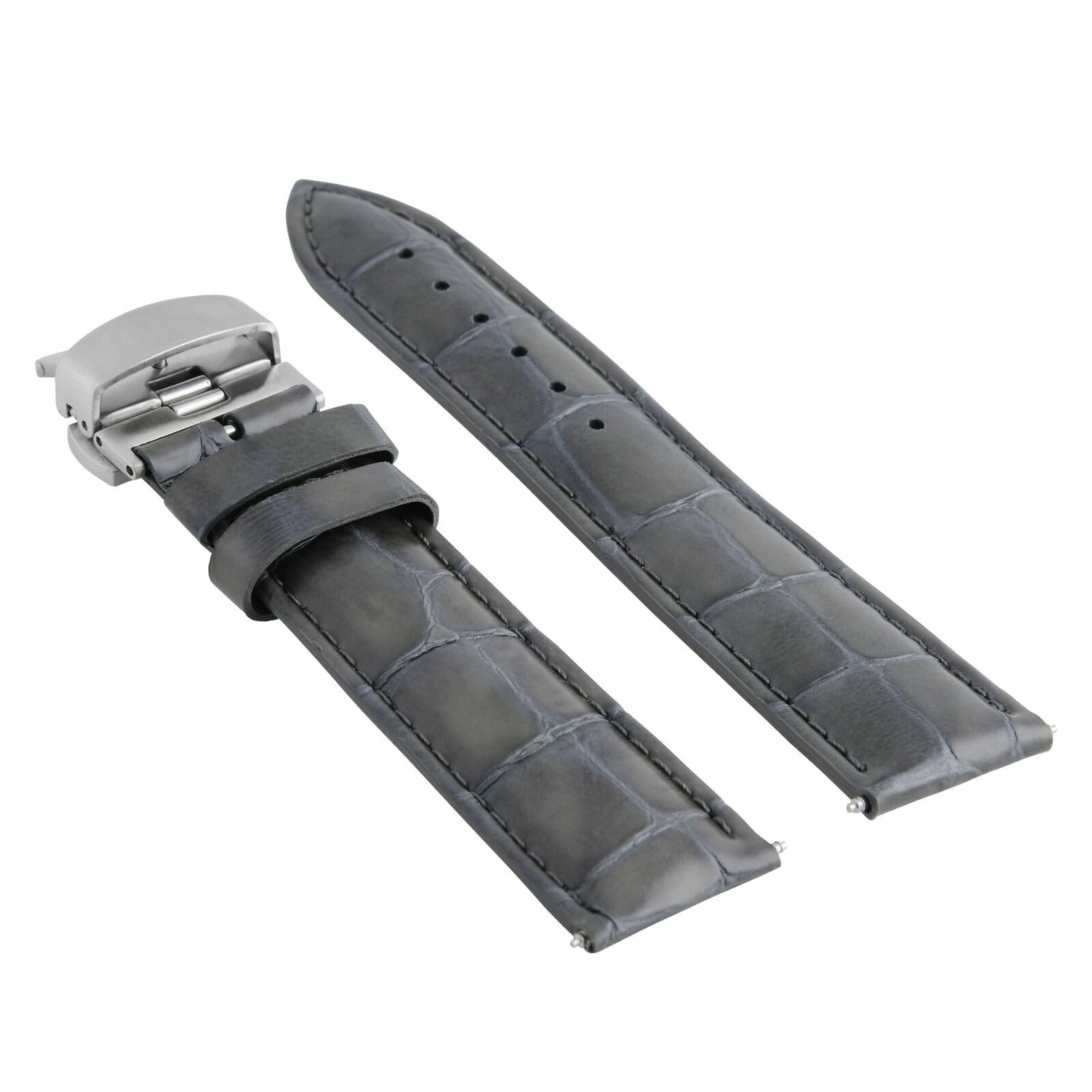 21mm Genuine Leather Watch Band Strap with Deployment Clasp - Gray Replacement Strap Compatible with Longines Watches | Premium Watch Accessories for Men & Women | Business, Casual & Formal Wear