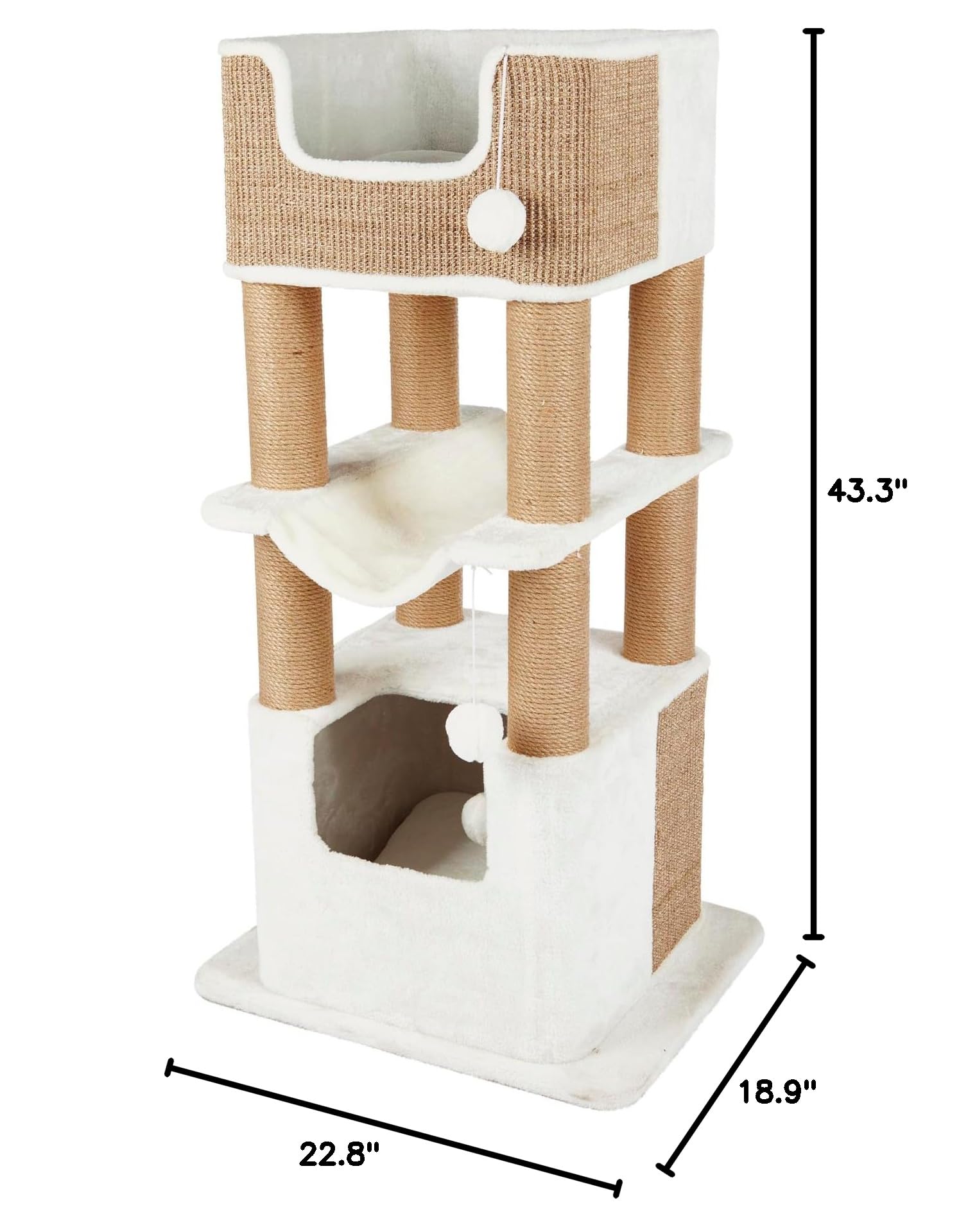 TRIXIE Lucano XXL 43-inch Cat Tower with Sisal Scratching Posts, Plush Condo, Cushions & Dangling Toys - Brown | Large Cat Tree for Indoor Cats, Multi-Level Play & Resting Space for Kittens & Adult Cats