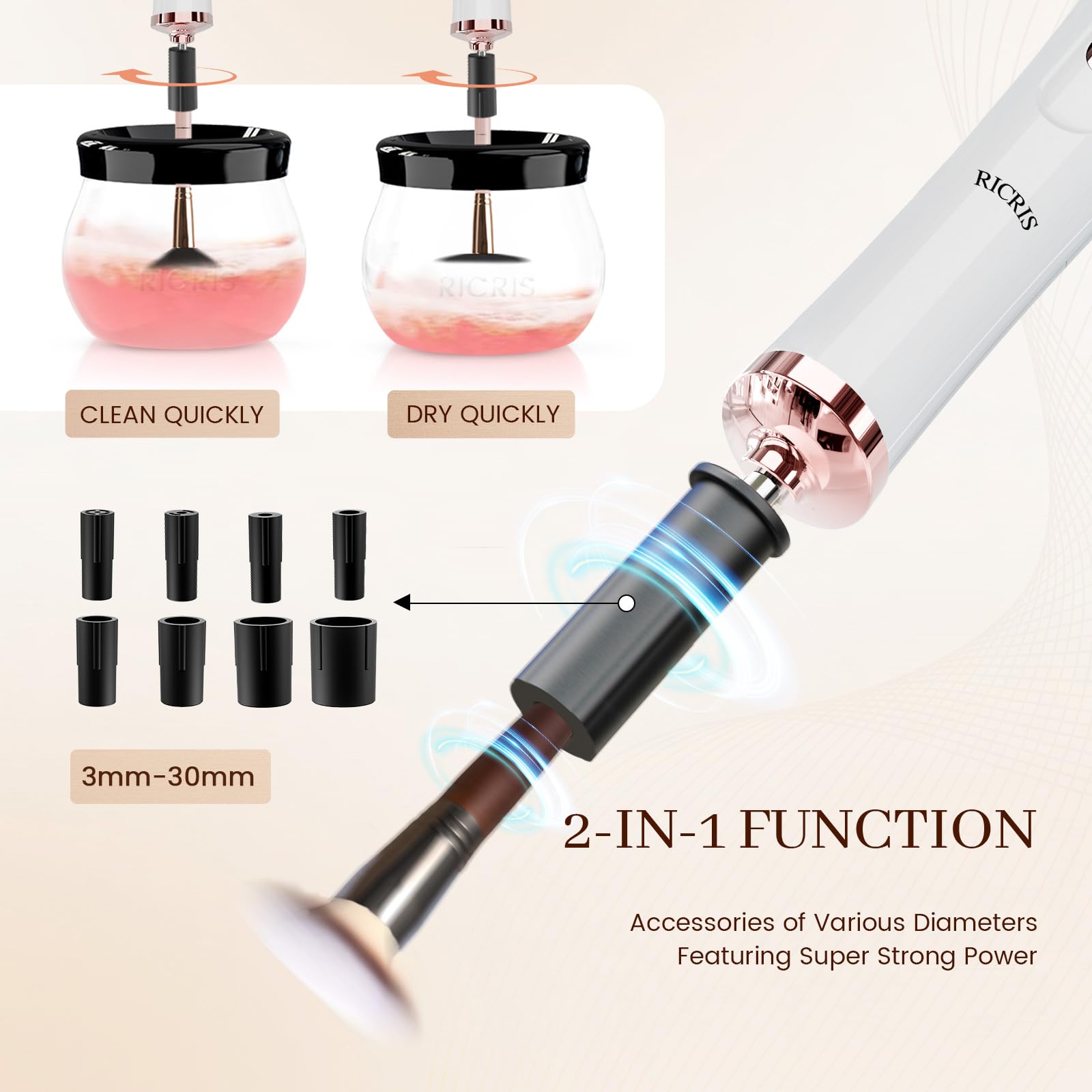 Electric Makeup Brush Cleaner & Dryer Machine - Automatic Fast Spinning Brush Cleaning Tool for Cosmetics (White) | Perfect for Home & Professional Makeup Artists