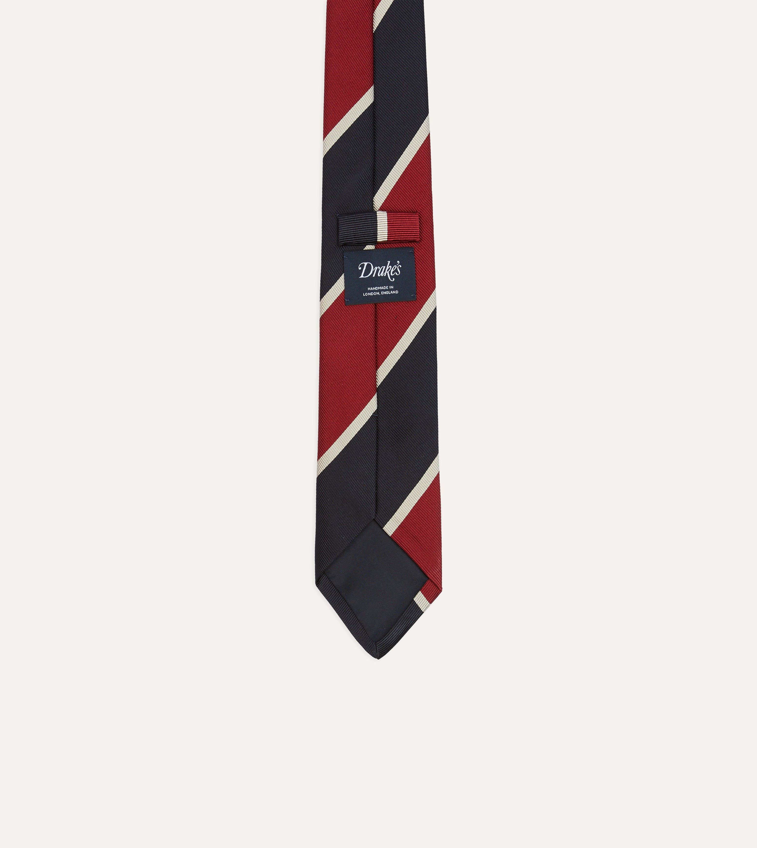 Premium Red & Ecru Broad Stripe Mogador Silk Tipped Necktie - Luxury Silk Tie for Business, Weddings & Formal Occasions