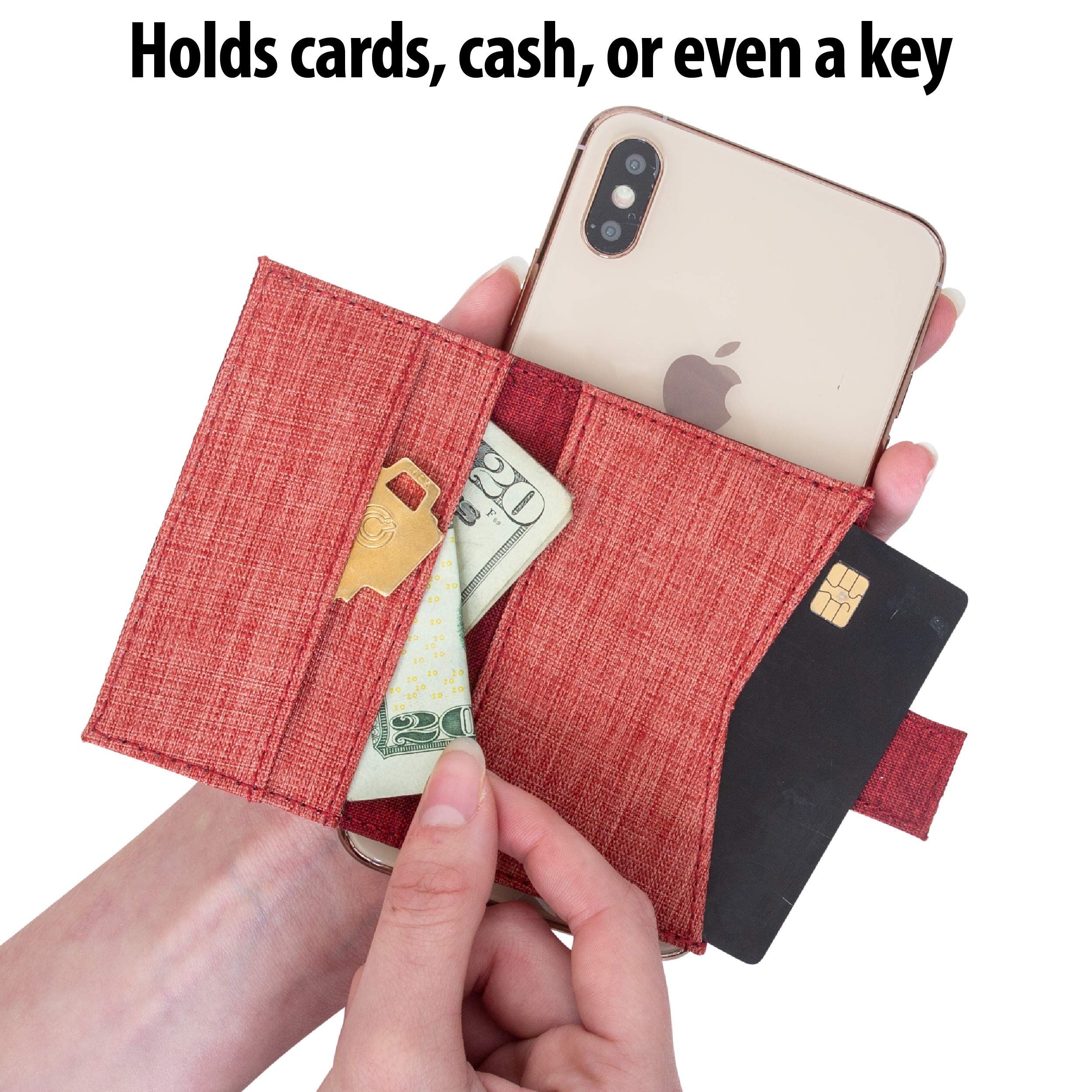 Stick On Cell Phone Wallet & Card Holder for iPhone - Slim RFID Blocking Phone Case Accessory (Red/Orange) | Perfect for Travel, Shopping & Everyday Use