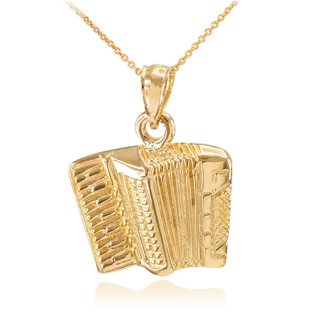 10K Yellow Gold Accordion Charm Necklace - Perfect for Music Lovers
