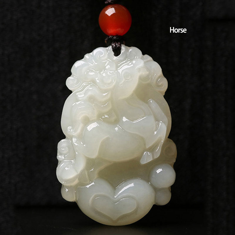 12 Chinese Zodiac Animals Jade Pendant Necklace - Elegant Handcrafted Gemstone Jewelry for Women - Perfect Birthday Gift & Spiritual Protection Amulet