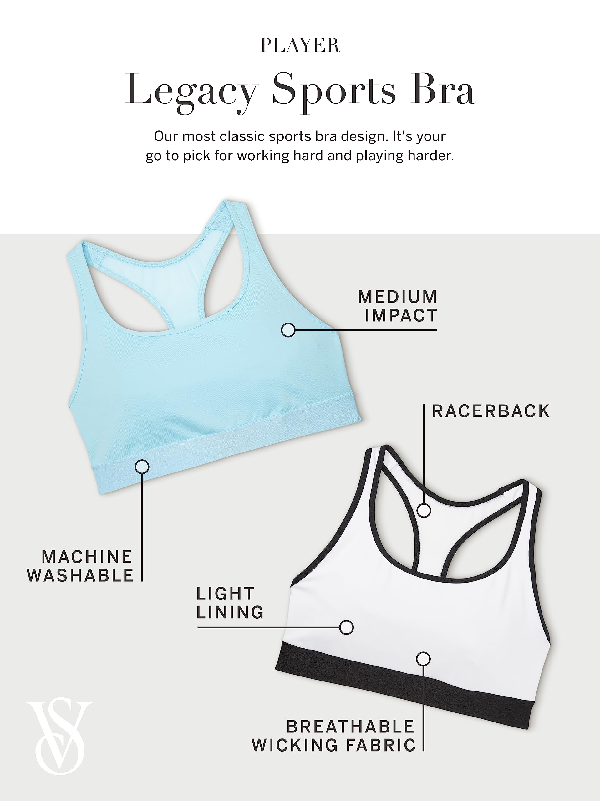 Victoria's Secret Player Medium Support Racerback Sports Bra for Women - XS to XXL - Perfect for Yoga, Running & Gym Workouts