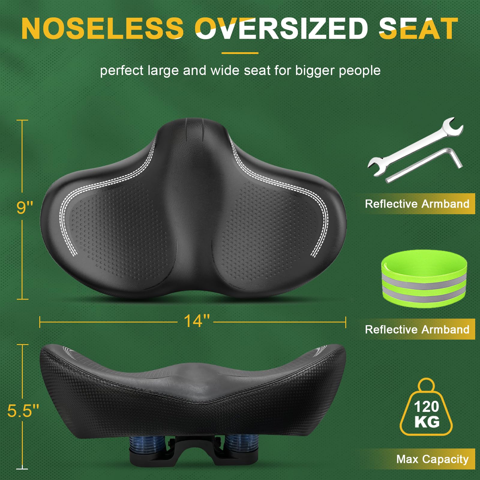 **Extra Wide Comfort Memory Foam Bicycle Seat - Noseless Oversized Bike Saddle Replacement for Electric, Exercise, Cruiser & Road Bikes - Ideal for Men & Women - Perfect for Long Rides, Commuting & Outdoor Cycling**