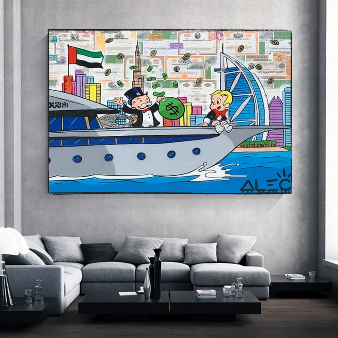 Alec Monopoly Richie Rich Cruising Canvas Wall Art - Pop Art Home Decor for Living Room, Bedroom & Office