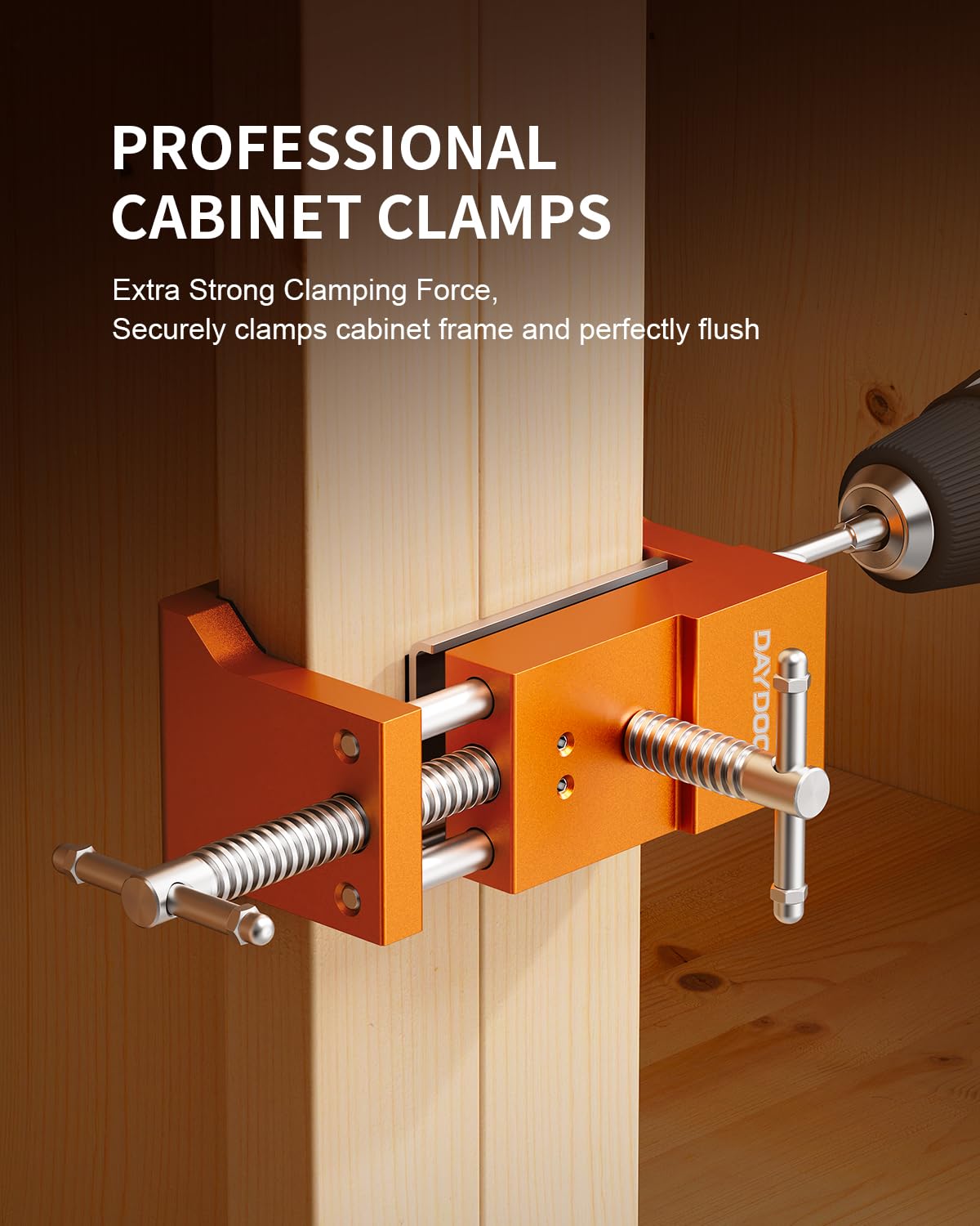 DAYDOOR 2-Pack Orange Cabinet Clamps - Professional Face Frame Installation & Alignment Tools for Woodworking | Perfect for Cabinet Making, DIY Projects & Home Renovation