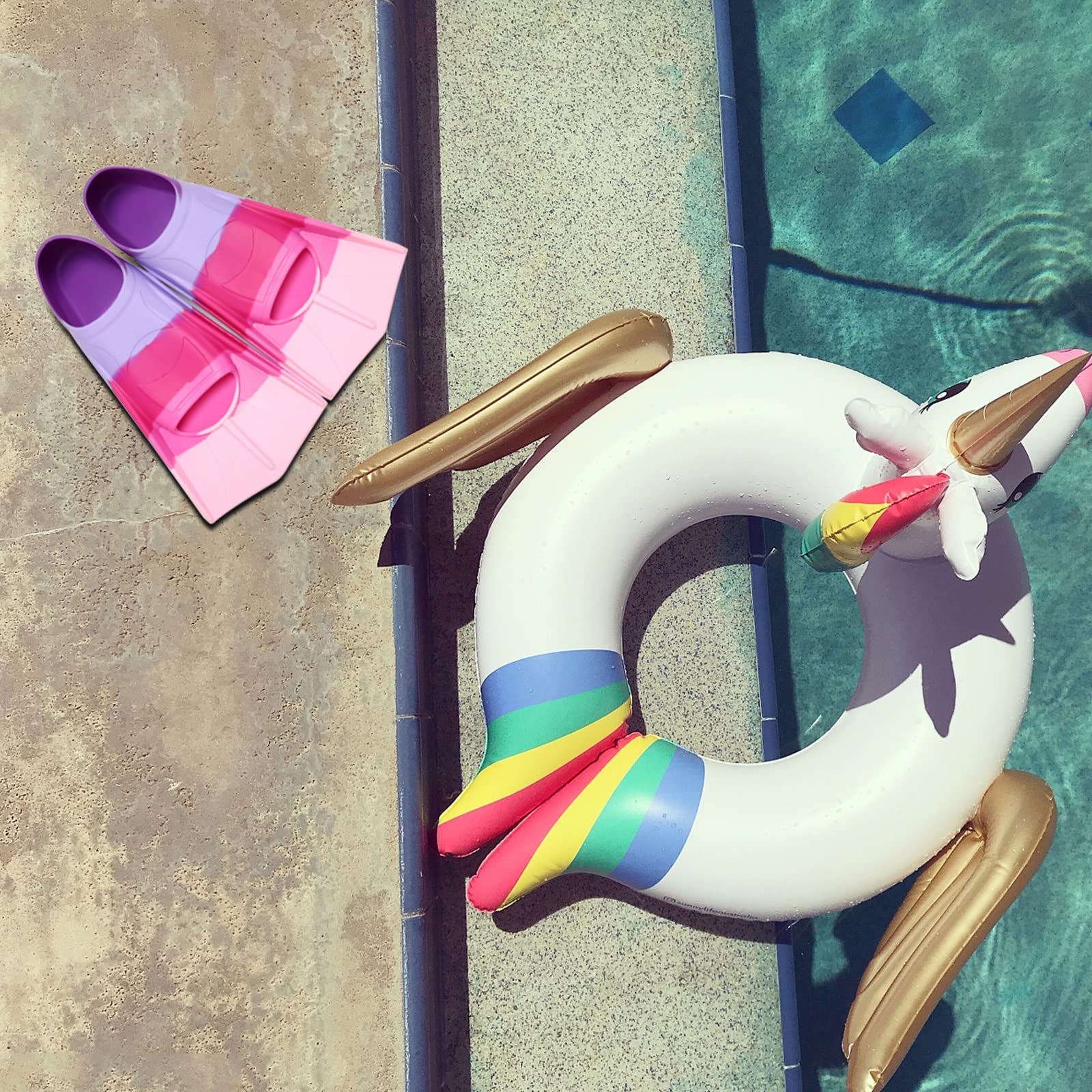 Kids Swim Fins - Short Blade Non-Slip Heel Pool Training Flippers for Youth, Lightweight Design for Swimming Lessons & Water Safety