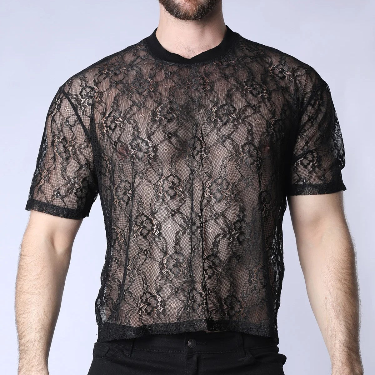 Timoteo Positano Black Lace Cropped T-Shirt - Women's Fashion Top for Casual Wear, Date Night & Summer Outfits