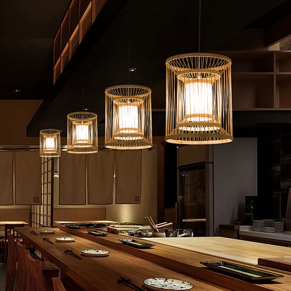 Handmade Natural Wood Chandelier - Bamboo Woven Pendant Light with Chinese & Nordic Style for Farmhouse, Restaurant, and Tatami Room Decor | Rustic Wicker Lantern Lighting for Dining Room, Bedroom, and Living Room