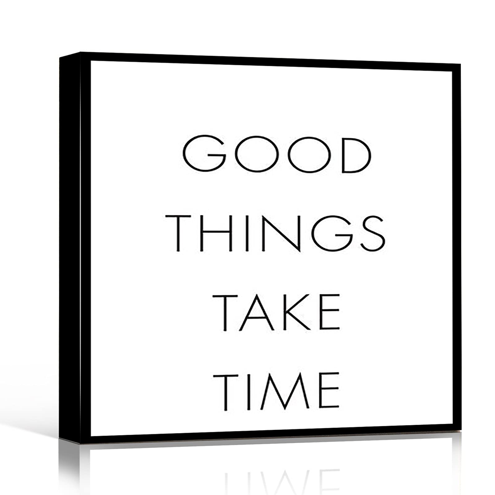 12x12 Framed Modern Canvas Wall Art with Inspirational Quote 'Good Things Take Time' - Black Home & Office Decor for Men & Women - Perfect for Bedroom, Living Room, or Workspace