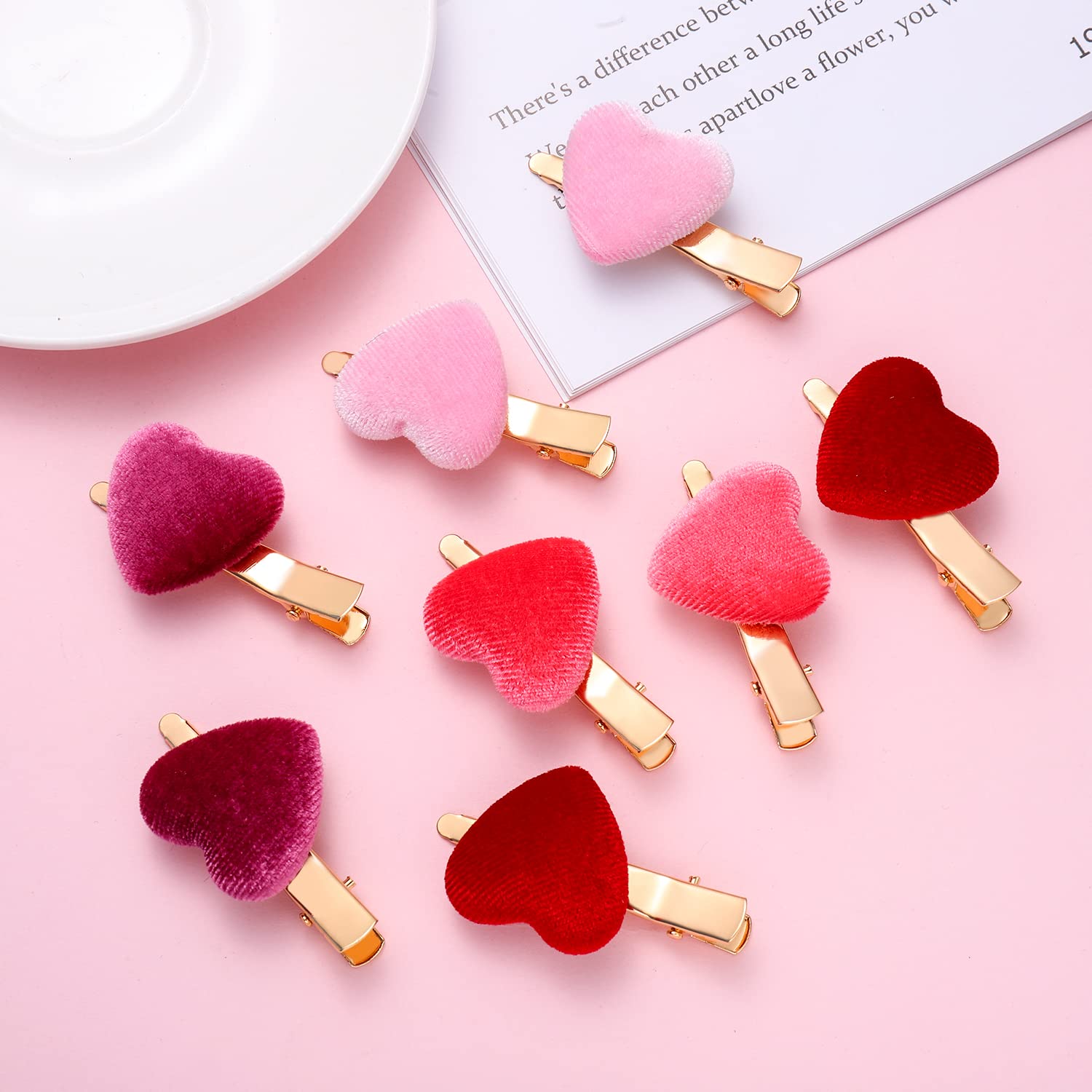 8PCS Velvet Heart Hair Clips for Women & Girls - Valentine's Day Hair Accessories Gift Set (Red) - Perfect for Parties, Weddings & Everyday Styling