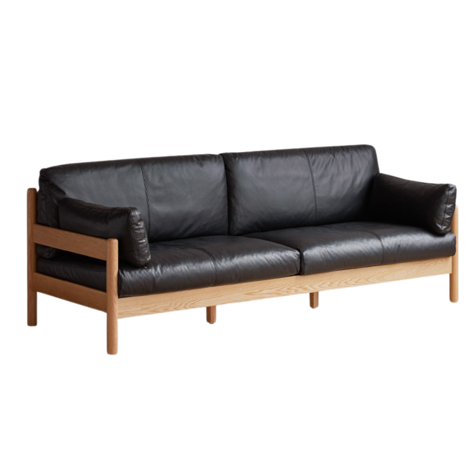 Premium Oak Solid Wood Modern Leather Sofa - Luxury Comfort for Living Room, Office & Lounge Areas