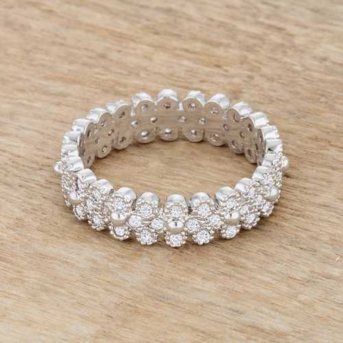 1ct CZ Eternity Ring for Women - Rhodium Plated Textured Bezel Set Wedding Band - Perfect for Anniversary, Engagement & Special Occasions