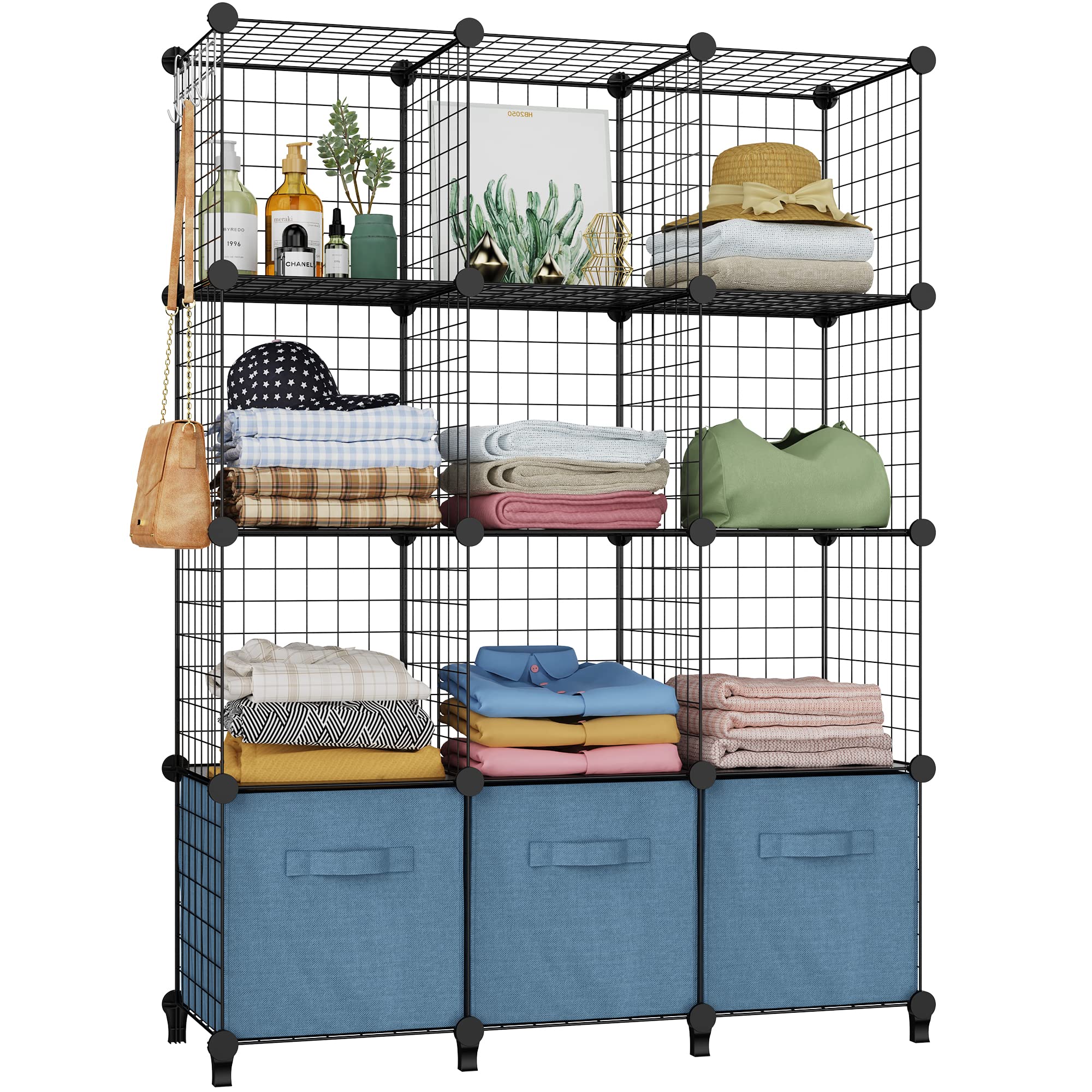 HOMIDEC 12-Pack Closet Organizers and Storage Cubes, DIY Wire Cube Shelves for Garment Racks, Wardrobe, Bedroom & Office Organization - Perfect for Clothes, Shoes, Toys and Home Storage Solutions
