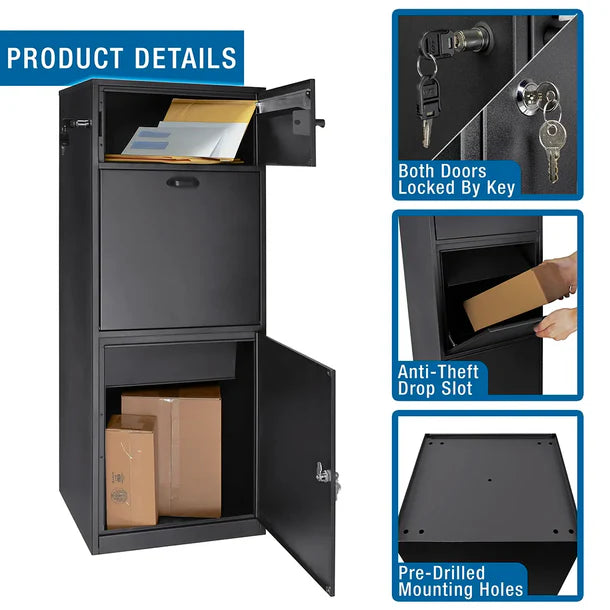 Barska CB13704 Secure Dual Compartment Locking Mailbox - Heavy Duty Parcel Delivery Box with Key Lock - Perfect for Home, Office & Apartment Package Security