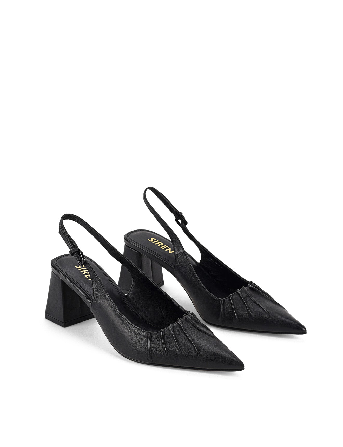 Yabell Women's Slingback Block Heel Sandals - Black Genuine Leather Shoes for Work, Party & Wedding Occasions