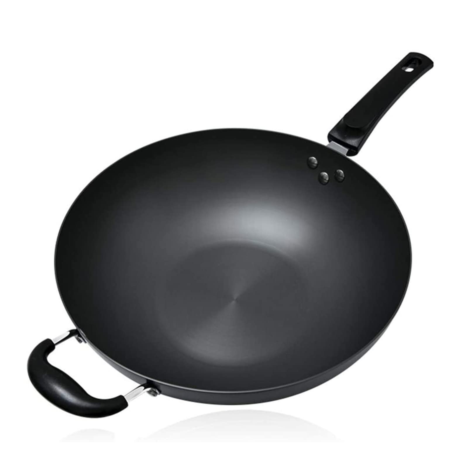 OiAKUS Non-Stick Carbon Steel Wok Pan - 14 Inch Large Frying Pan with Lid, Induction Compatible Cookware, Heat-Resistant Double Handles for Safe Cooking - Perfect for Stir Fry, Deep Frying & Asian Cooking - Easy Clean & Dishwasher Safe