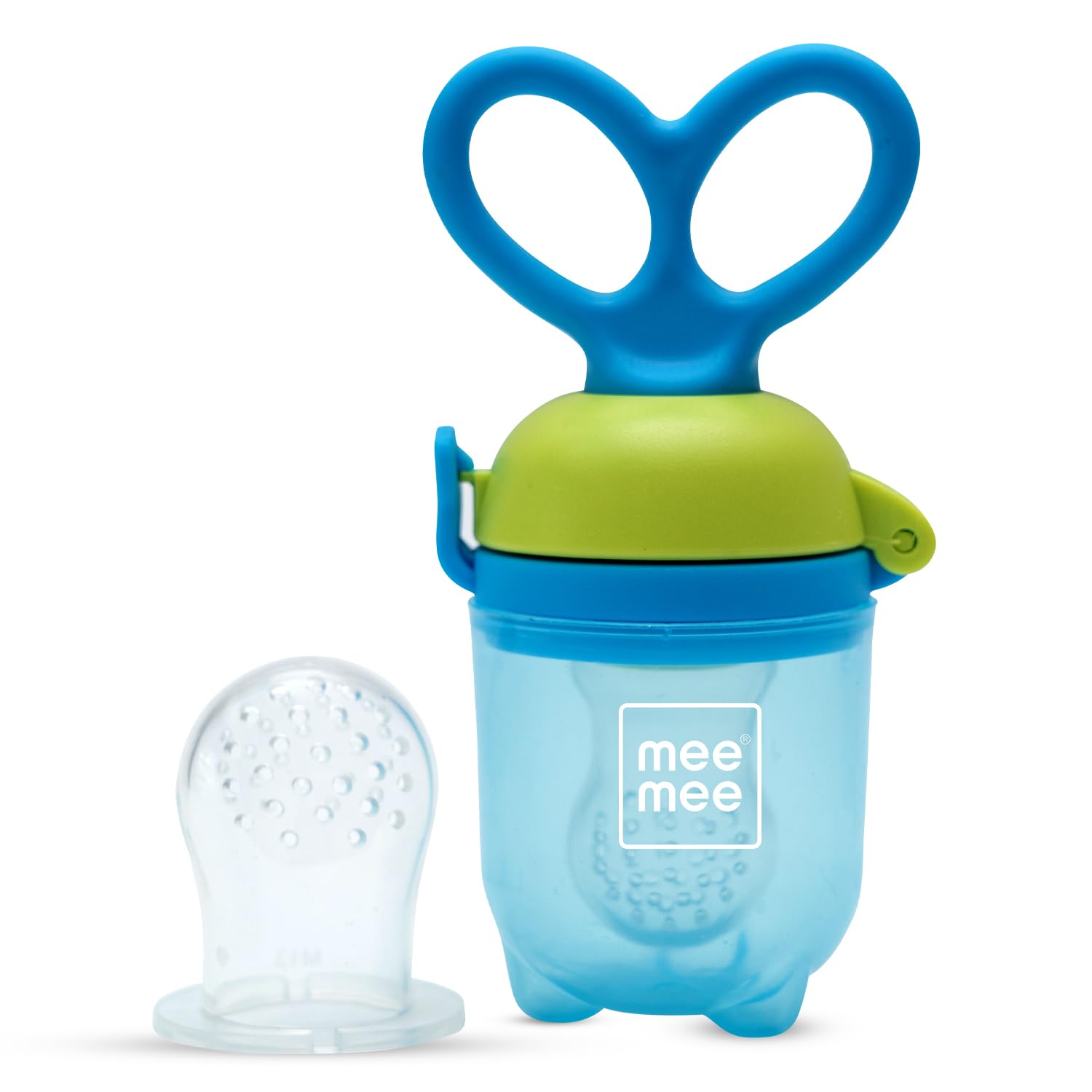 Mee Mee Advanced Baby Fruit & Food Feeder - BPA-Free Silicone Teether for Infants 6-12 Months | Safe Self-Feeding Training Tool with Easy-Grip Handle | Perfect for Introducing Solids, Soothing Teething Pain & On-the-Go Feeding (Blue)