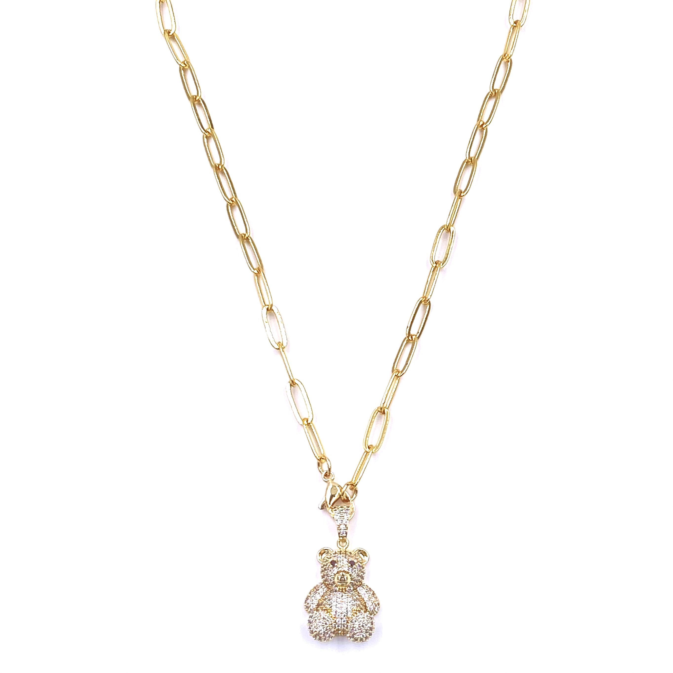 Ashley Gold Stainless Steel Gold Plated CZ Teddy Bear Charm Necklace for Women - Elegant Jewelry Gift for Birthday, Valentine's Day & Special Occasions