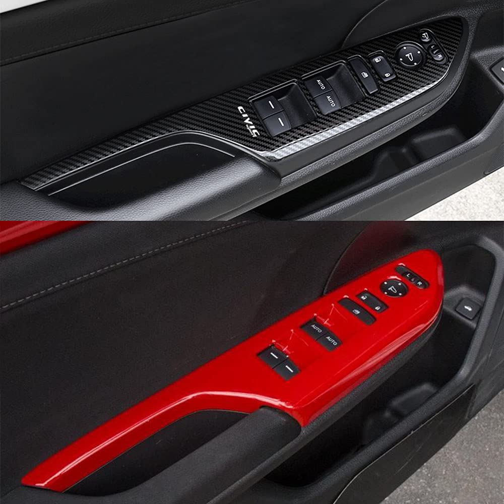 ABS Engineering Plastic Car Window Control Switch Panel Cover Trim - Compatible with Honda 10th Gen Civic 2016-2020 - Door Lock Armrest Accessories (Red) | Easy Installation & Durable Upgrade for Interior Styling