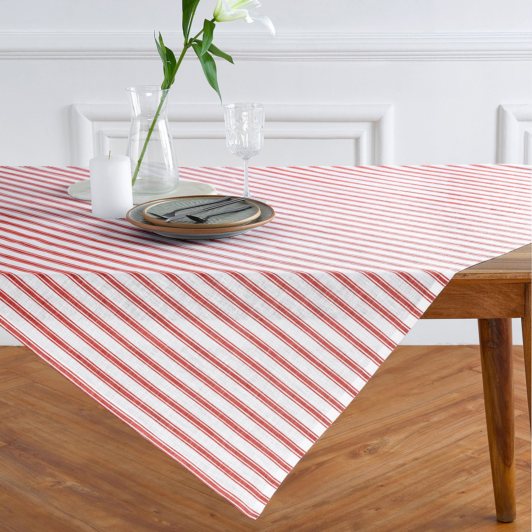 Stylish Capri Ticking Stripe Table Throw - Cotton Blend Tablecloth for Dining Room, Kitchen, and Outdoor Picnics