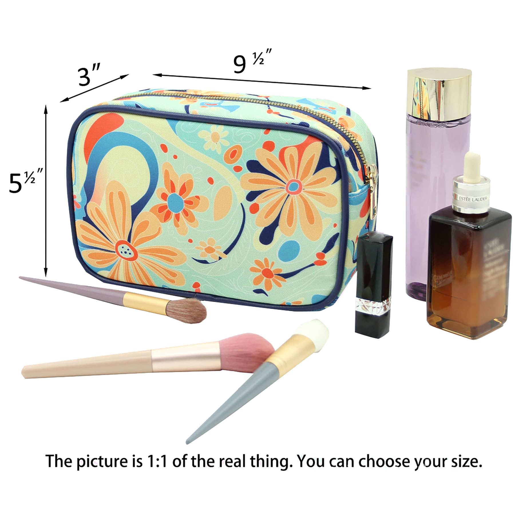 Floral Makeup Bag for Women - Travel Cosmetic Organizer with Personalized Skin Care Pouch - Portable Essentials Bag for Girls (Brown) - Perfect for Travel, Gym & Daily Beauty Routine