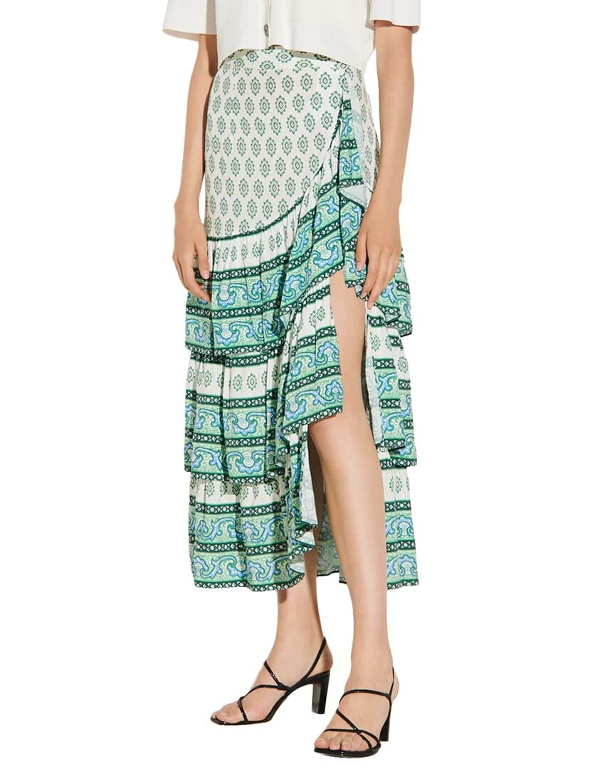 Sandro Women's Linen-Blend Midi Skirt - Breathable Summer A-Line Skirt for Casual Outings & Beach Vacations