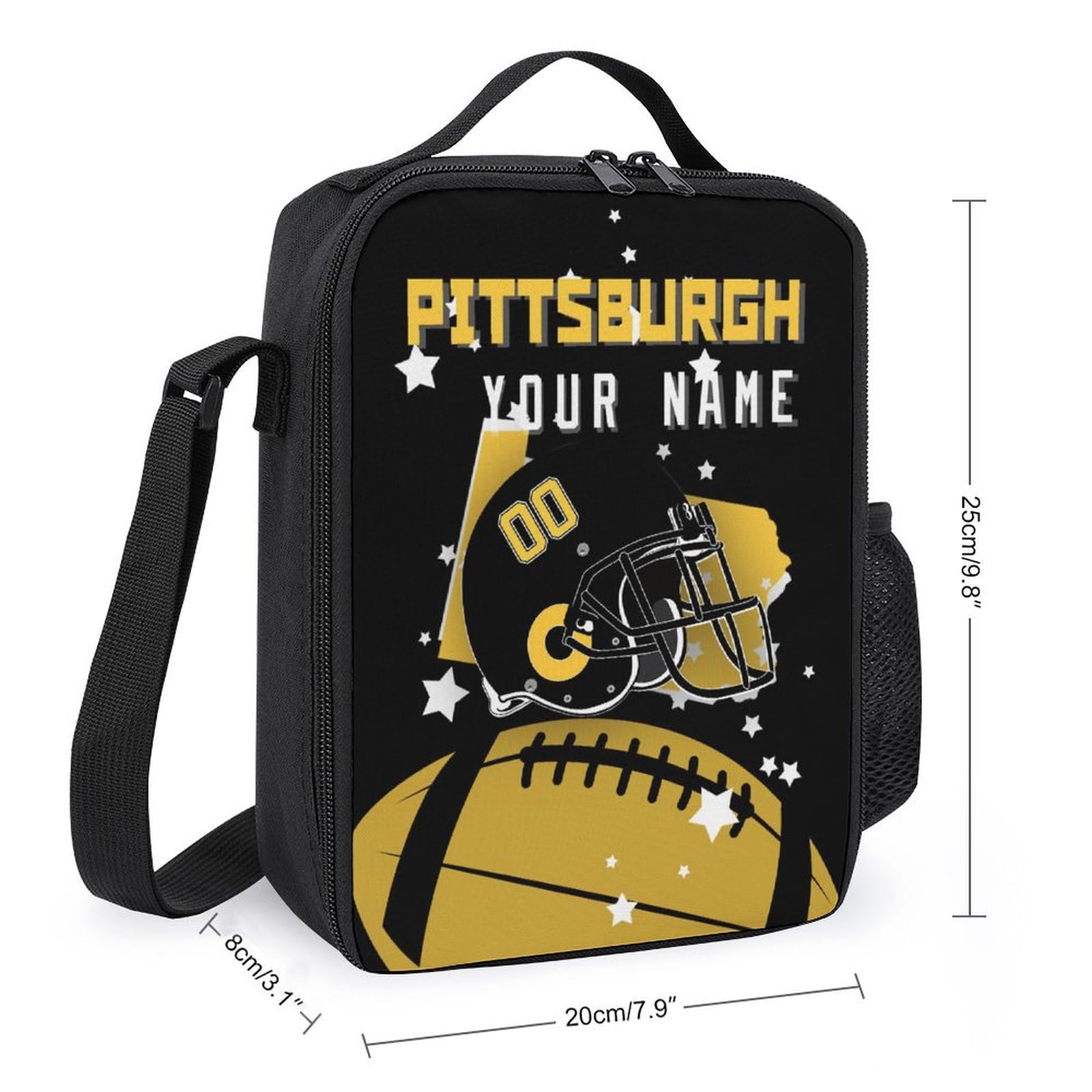 Personalized Pittsburgh Insulated Lunch Box with Adjustable Shoulder Strap - Custom Name & Number Lunch Bag for Men & Women - Perfect for Work, School, Picnics & Outdoor Activities
