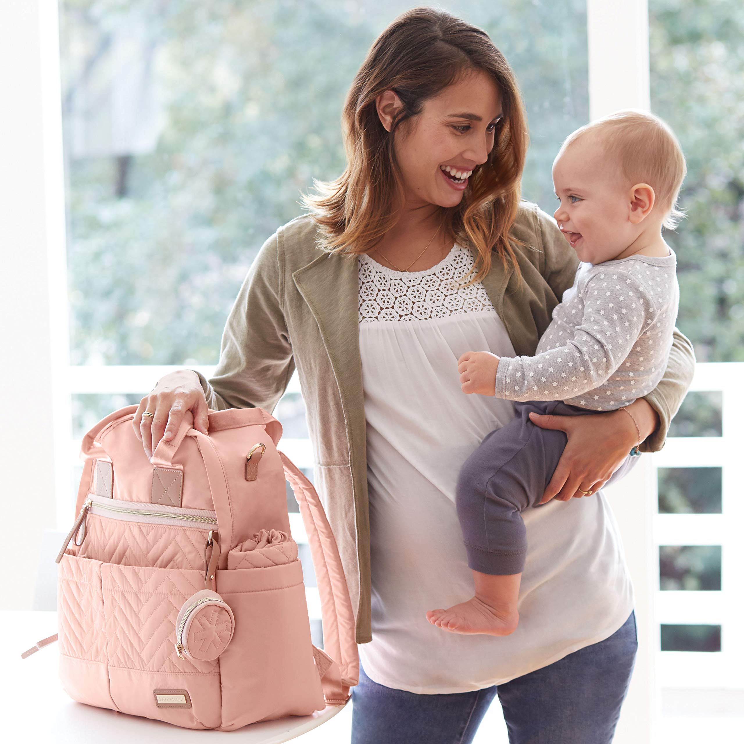 Skip Hop Diaper Backpack - 6-in-1 Multifunctional Baby Travel Backpack with Changing Pad, Stroller Straps, Insulated Bottle Pocket & Pacifier Holder | Perfect for Daycare, Travel & On-the-Go Parents (Blush)