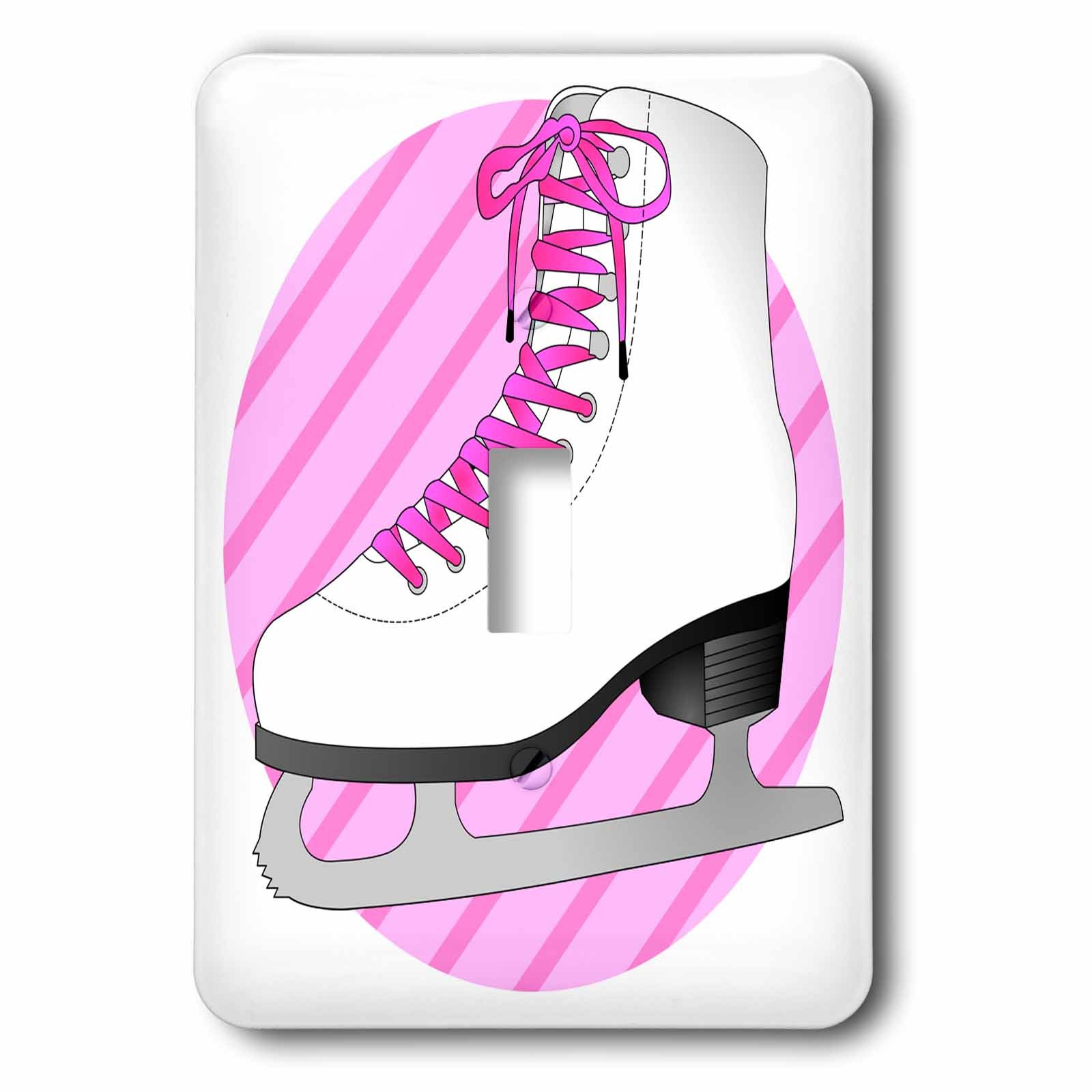 3D Rose Figure Skating Gifts - Pink Ice Skate on Stripes Light Switch Cover - Decorative Wall Plate for Bedroom, Bathroom, Kitchen & Home Decor