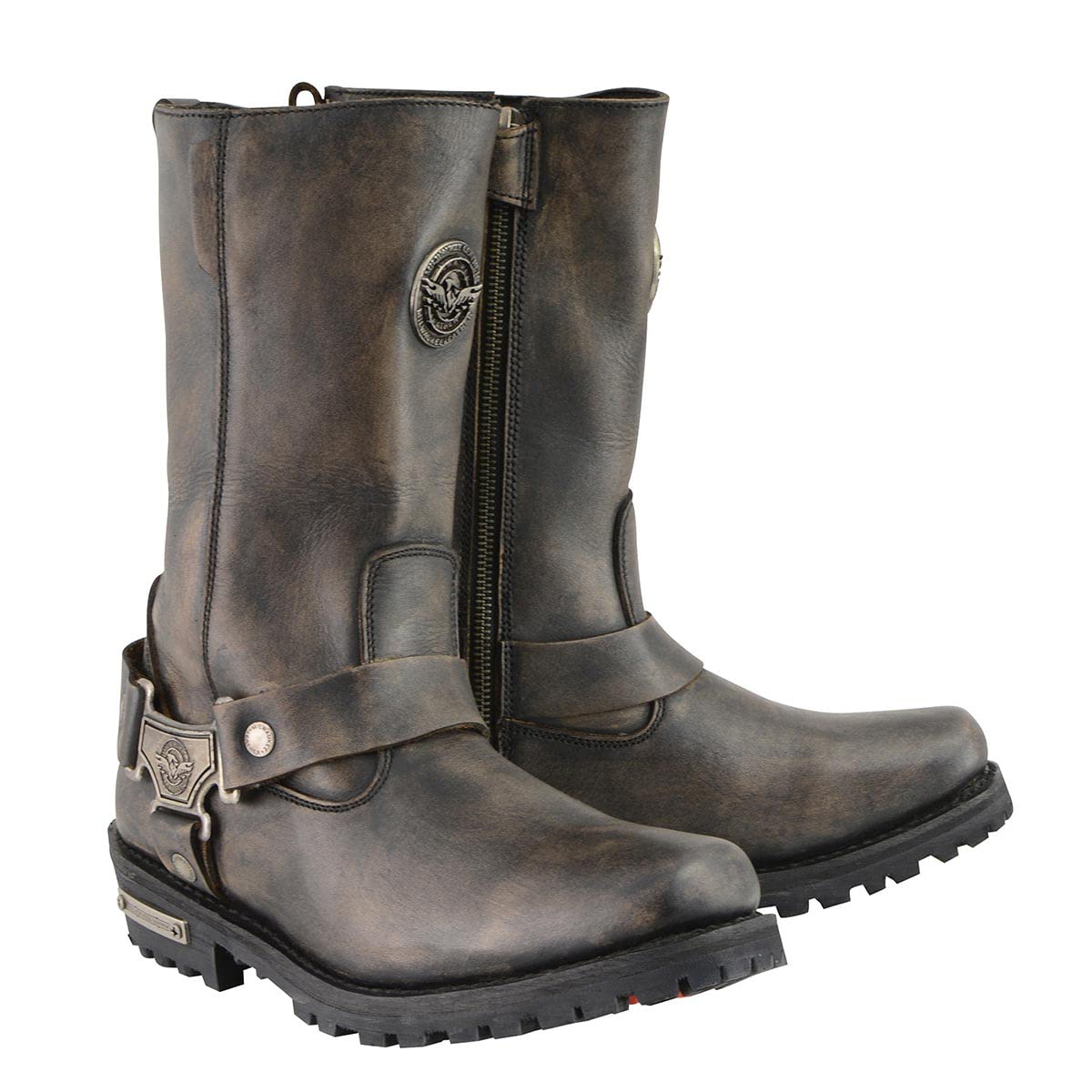 Milwaukee Leather MBL9361 Women's Distressed Brown 11-inch Classic Harness Square Toe Boots - Western Cowgirl Boots for Riding, Country Music Festivals & Everyday Fashion