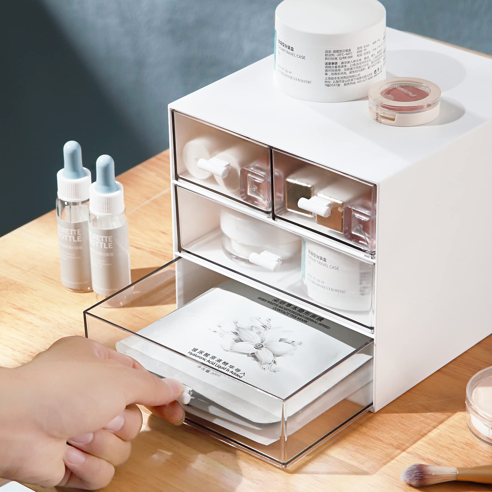 4-Drawer Makeup Organizer & Desk Storage Box - White Cosmetic Vanity Organizer for Bathroom Counter, Dresser, or Office Desk - Perfect for Makeup Brushes, Jewelry, and Small Accessories Storage