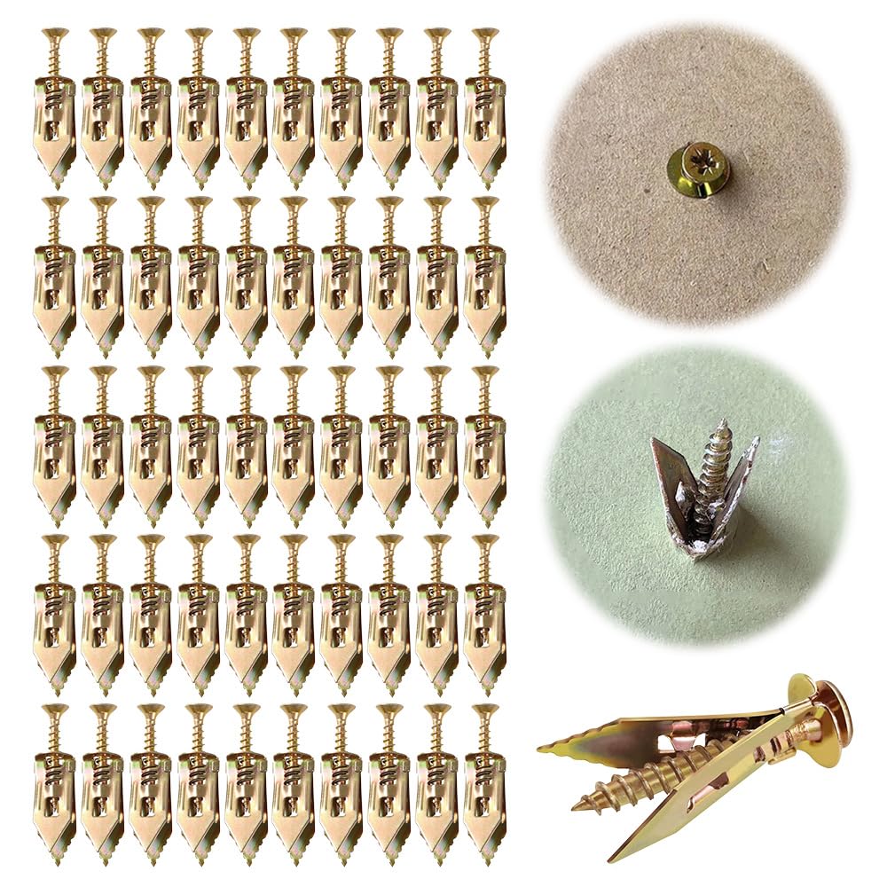 2024 New Zinc Plated Steel Self-Drilling Anchors with Screws - 12mm x 30mm Drywall Anchors for TV Mounting, Bike Racks & Cabinet Installation (Pack of 50) - Easy DIY Wall Mounting Solution for Home & Office