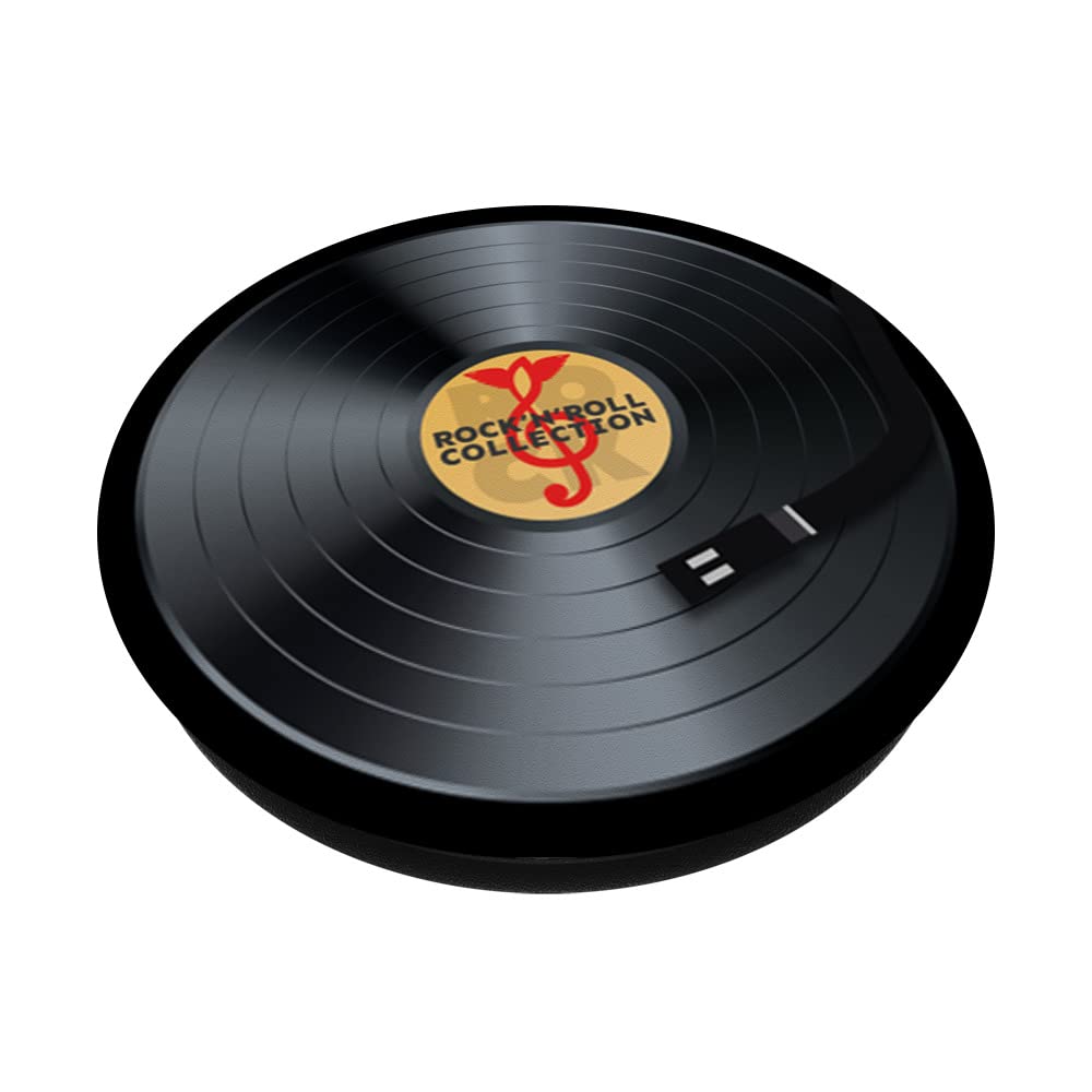 Retro Rock & Roll Vinyl Record Music Graphic PopSocket PopGrip for Smartphones - Black | Compatible with Smooth, Hard Plastic Cases | Perfect for Music Lovers & Concert Goers