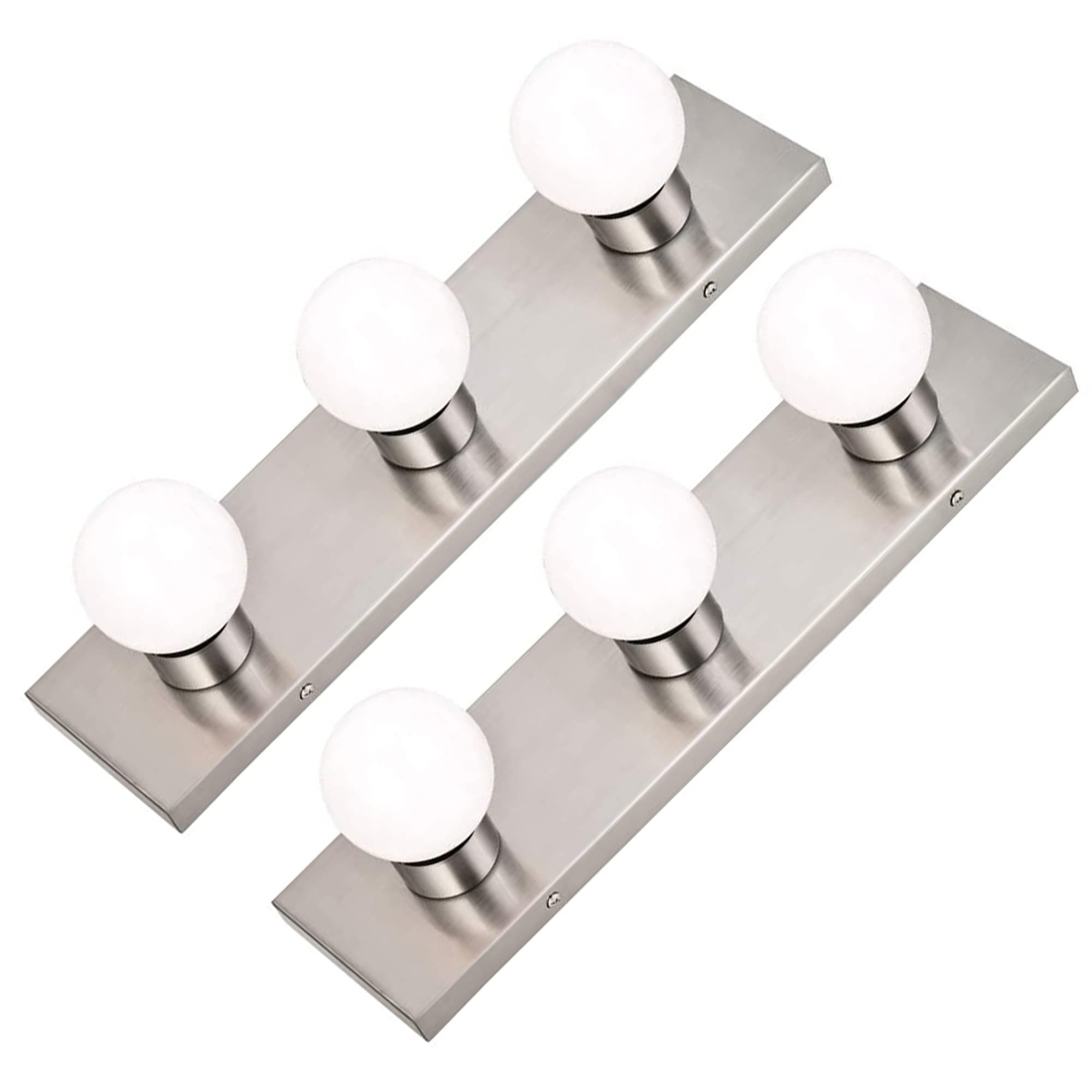 DYSMIO Hollywood Style 3-Light Vanity Mirror Fixture - Brushed Nickel Finish, Salon-Grade Lighting for Bedroom, Dressing Room & Makeup Studio - 18 x 4.25 Inches (Set of 2) - Perfect for Professional Makeup Application and Home Decor Lighting
