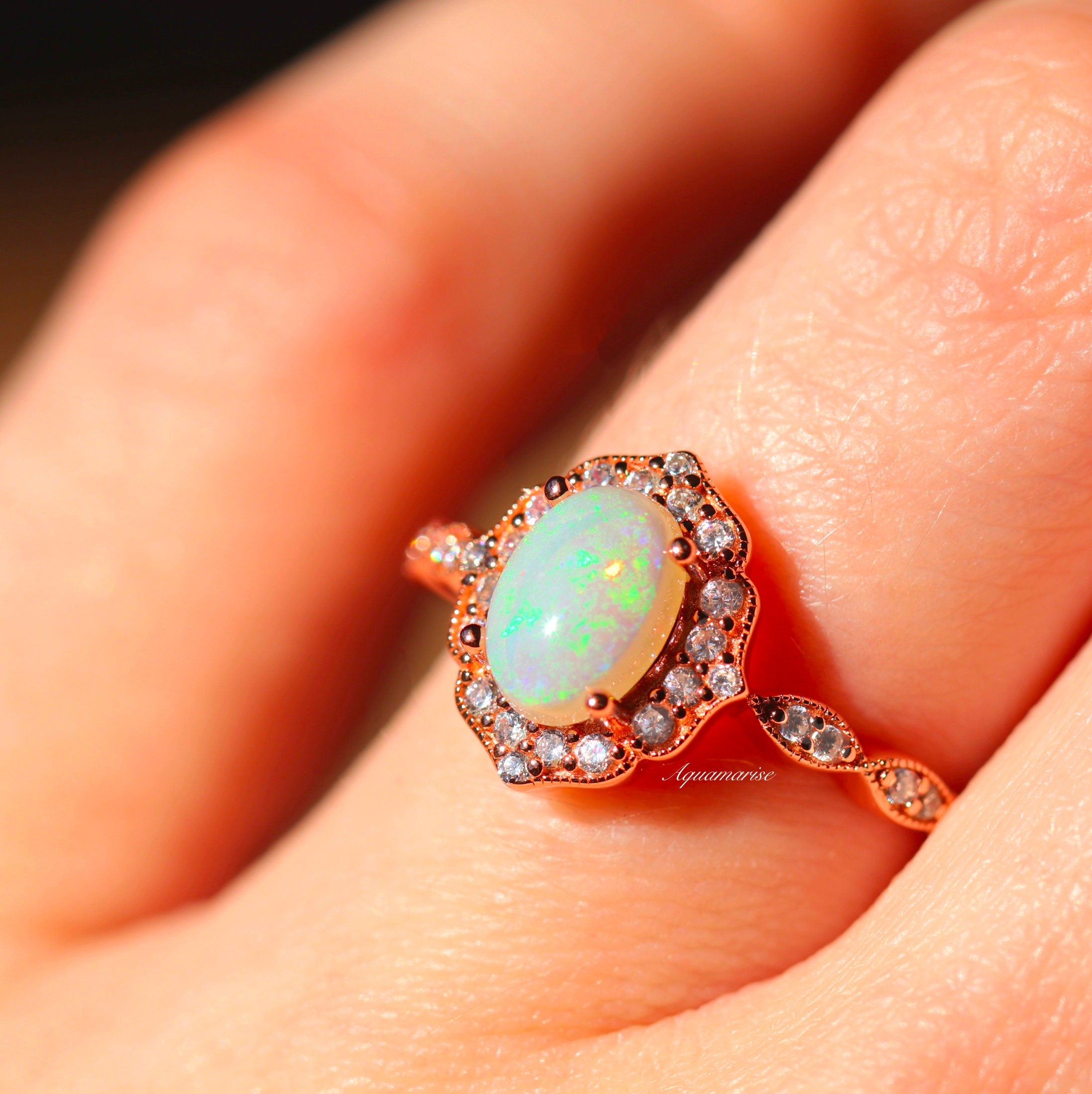 14K Rose Gold Vermeil Australian Opal Ring - Elegant Jewelry for Women, Gift for Her, Perfect for Weddings, Anniversaries & Special Occasions