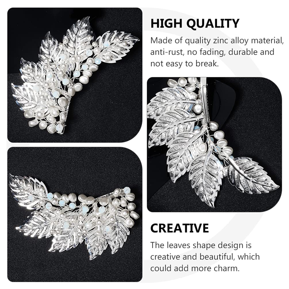 Beaupretty Elegant Metal Leaf Hair Clips with Pearl & Crystal Accents - Vintage Duckbill Hair Barrettes for Women, Brides & Girls - Perfect for Weddings, Prom, Parties & Everyday Hairstyles