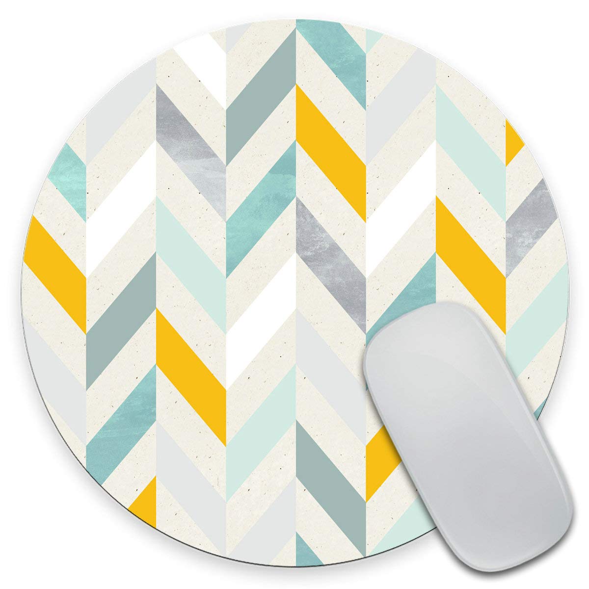 Geometric Print Round Mouse Pad - Non-Slip Chevron Design Office Desk Accessory for Computer, Laptop & Gaming - Perfect Gift for Home & Office Workspace